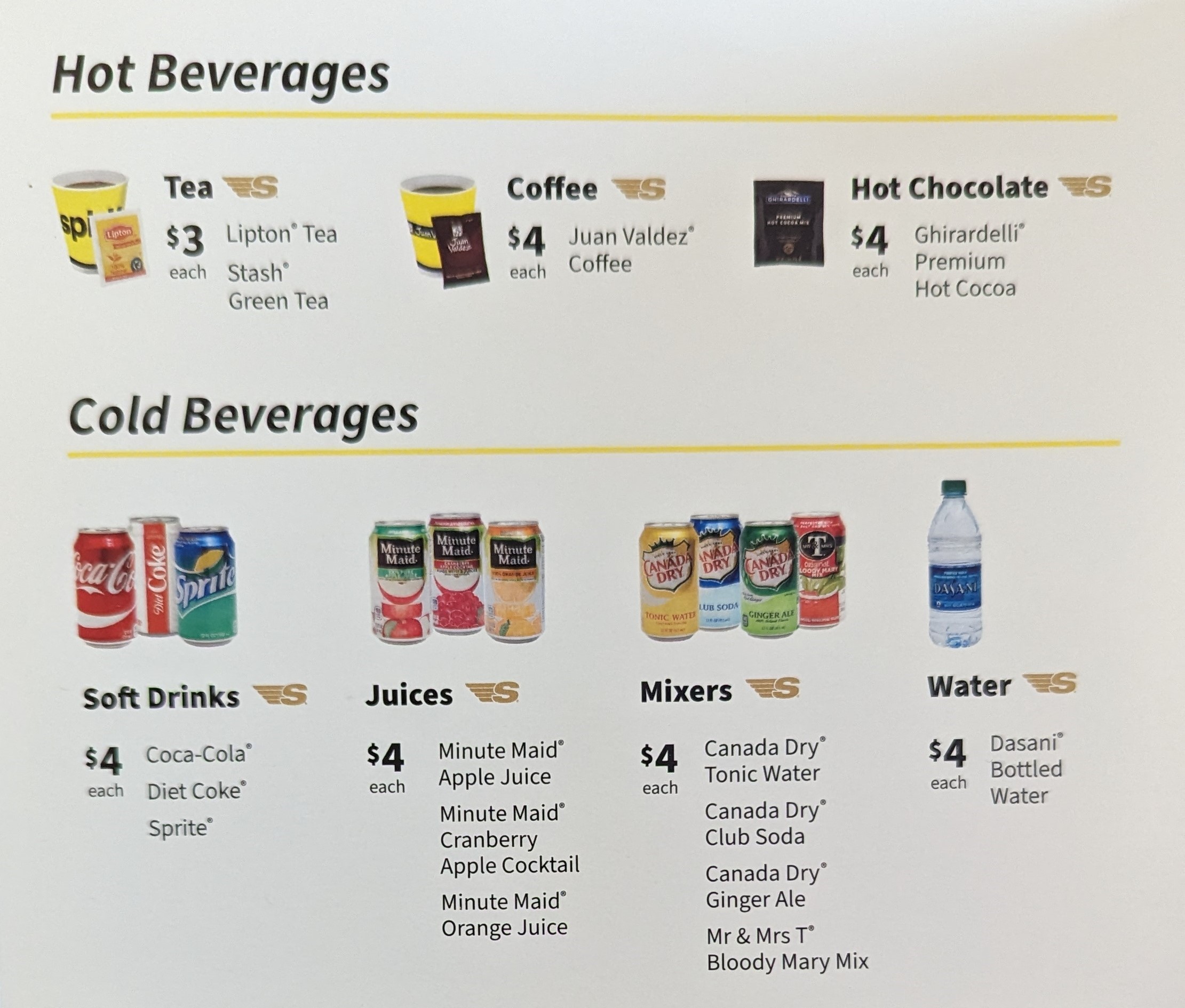 LAS Las Vegas Spirit Airlines drink menu LAS Las Vegas Spirit Airlines drinks menu