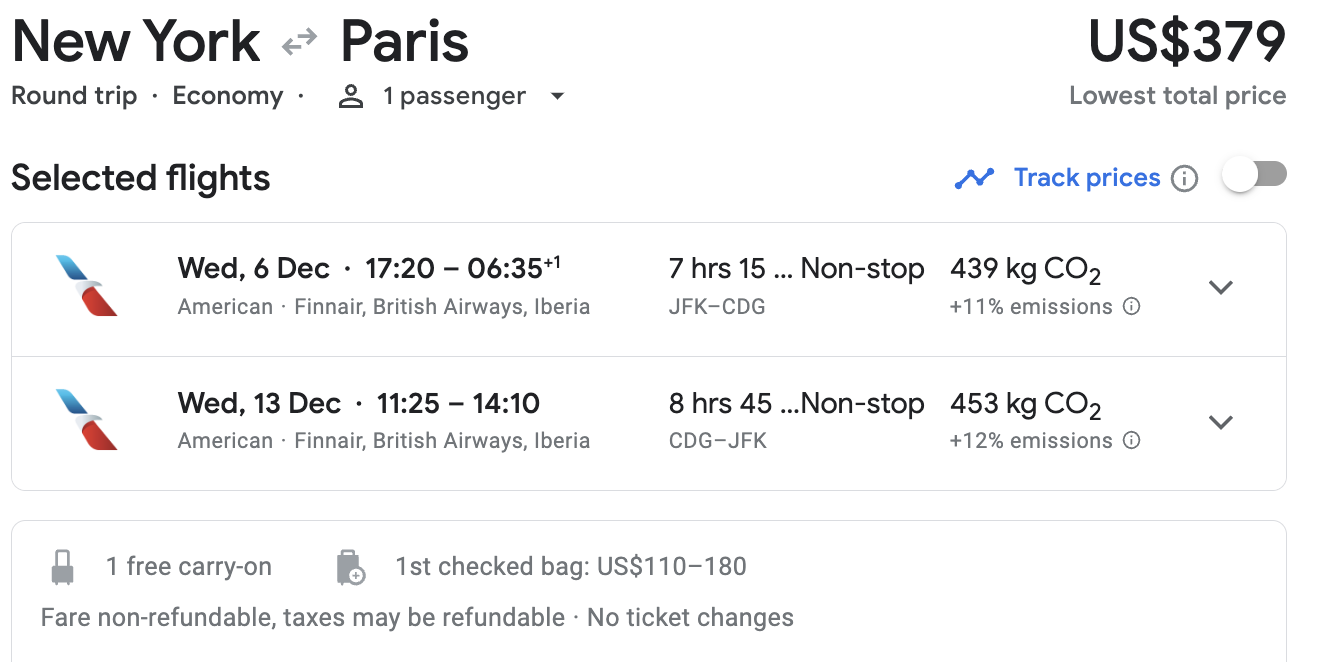 New York to Paris in December