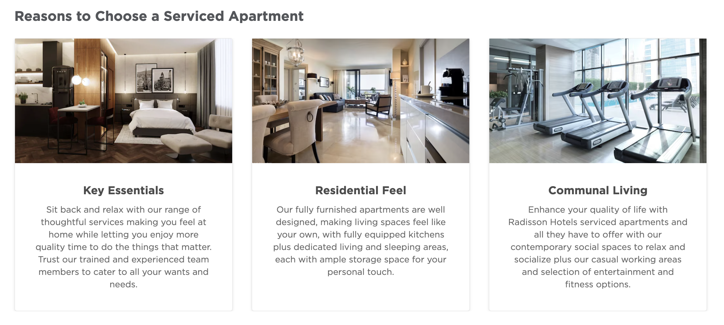 Reasons to choose Radisson Serviced Apartments Reasons to choose Radisson Serviced Apartments