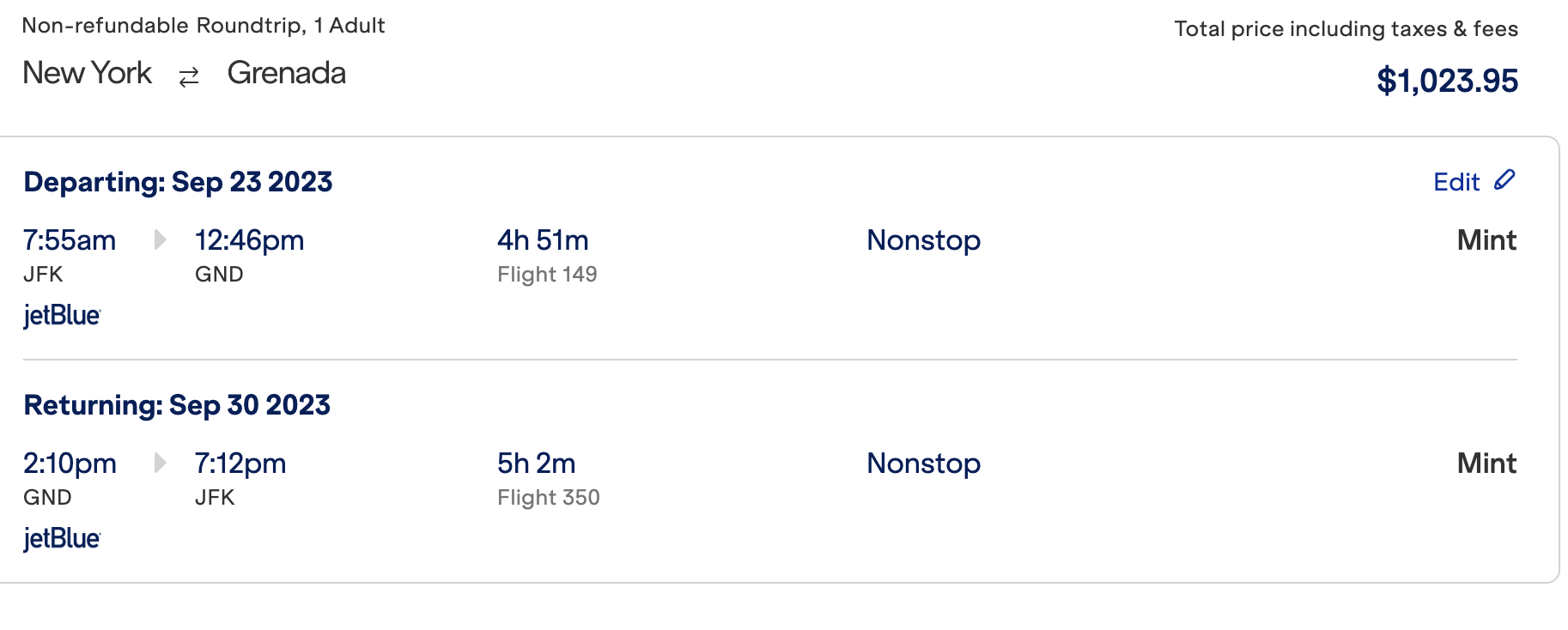 Screenshot 2023 08 28 at 7.34.20 AM JetBlue Mint JFK-GND