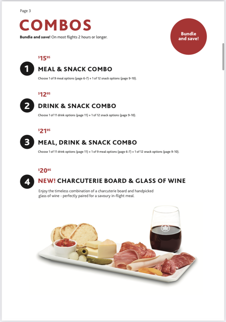 Air Canada A330 300 economy YUL LAX bistro combos Air Canada A330 300 economy YUL LAX bistro combos