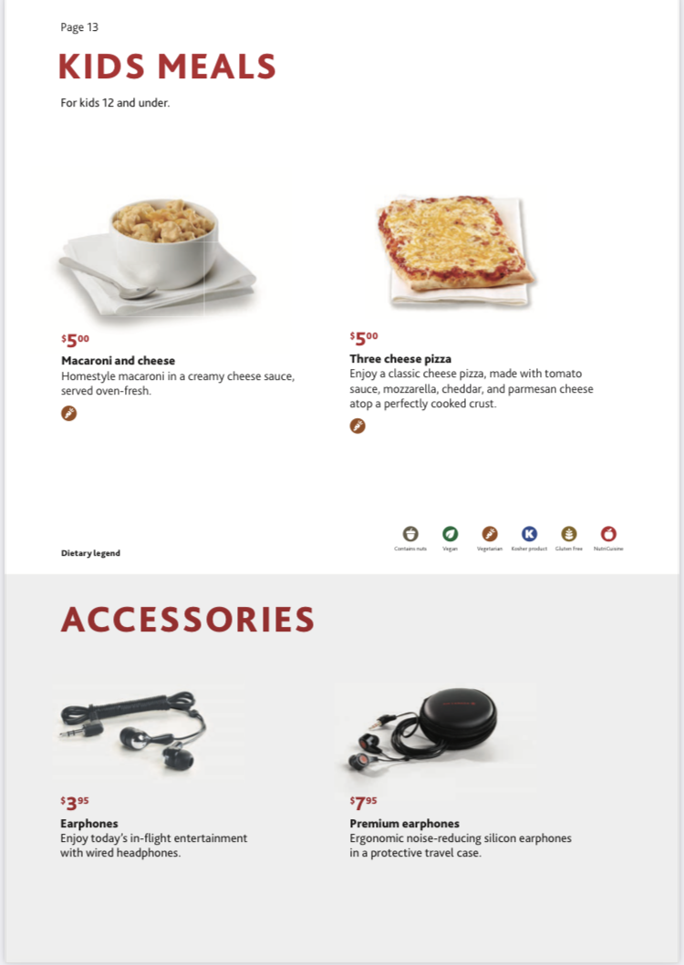 Air Canada A330 300 economy YUL LAX bistro kids meals Air Canada A330 300 economy YUL LAX bistro kids meals