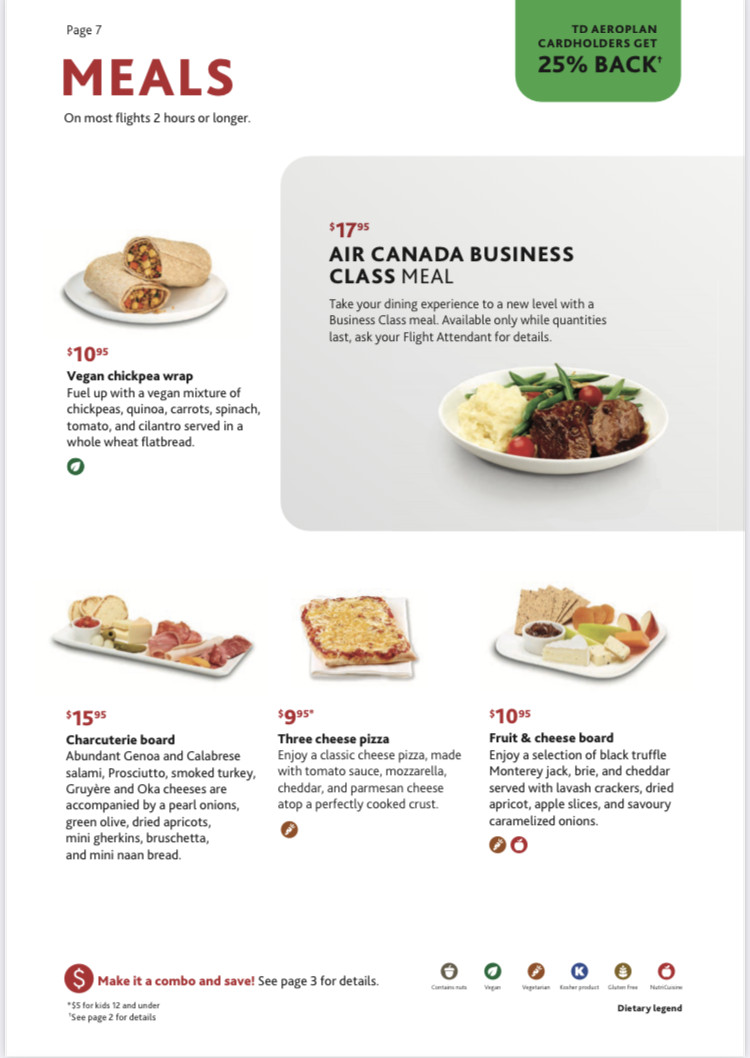 Air Canada A330 300 economy YUL LAX bistro meal options Air Canada A330 300 economy YUL LAX bistro meal options