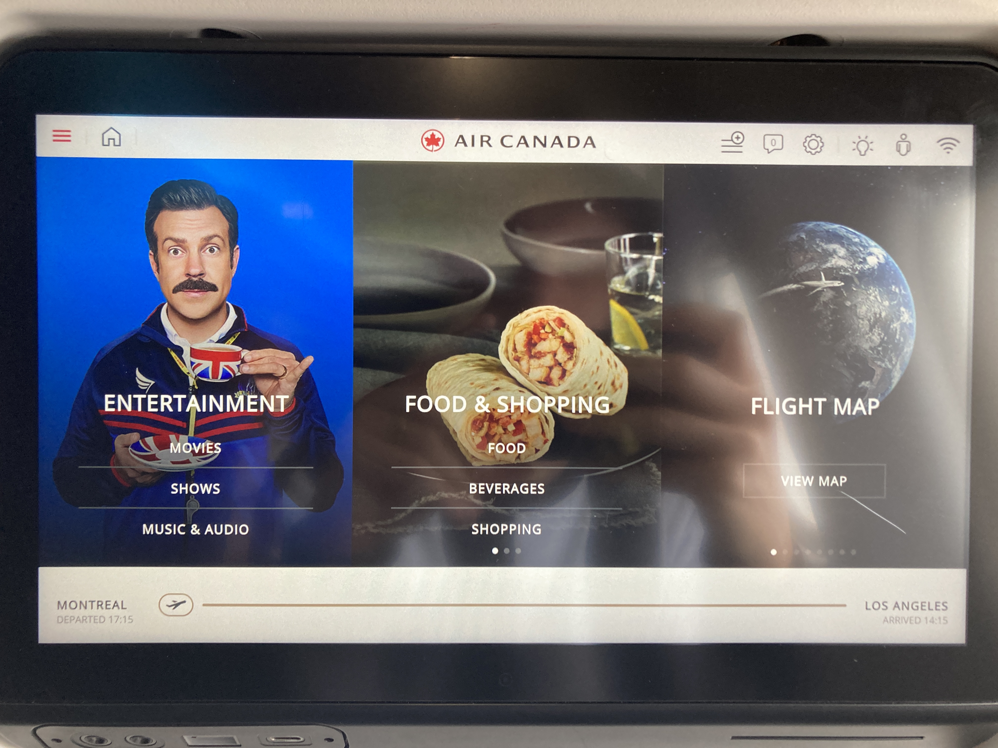 Air Canada A330 300 economy YUL LAX entertainment system home page Air Canada A330 300 economy YUL LAX entertainment system home page