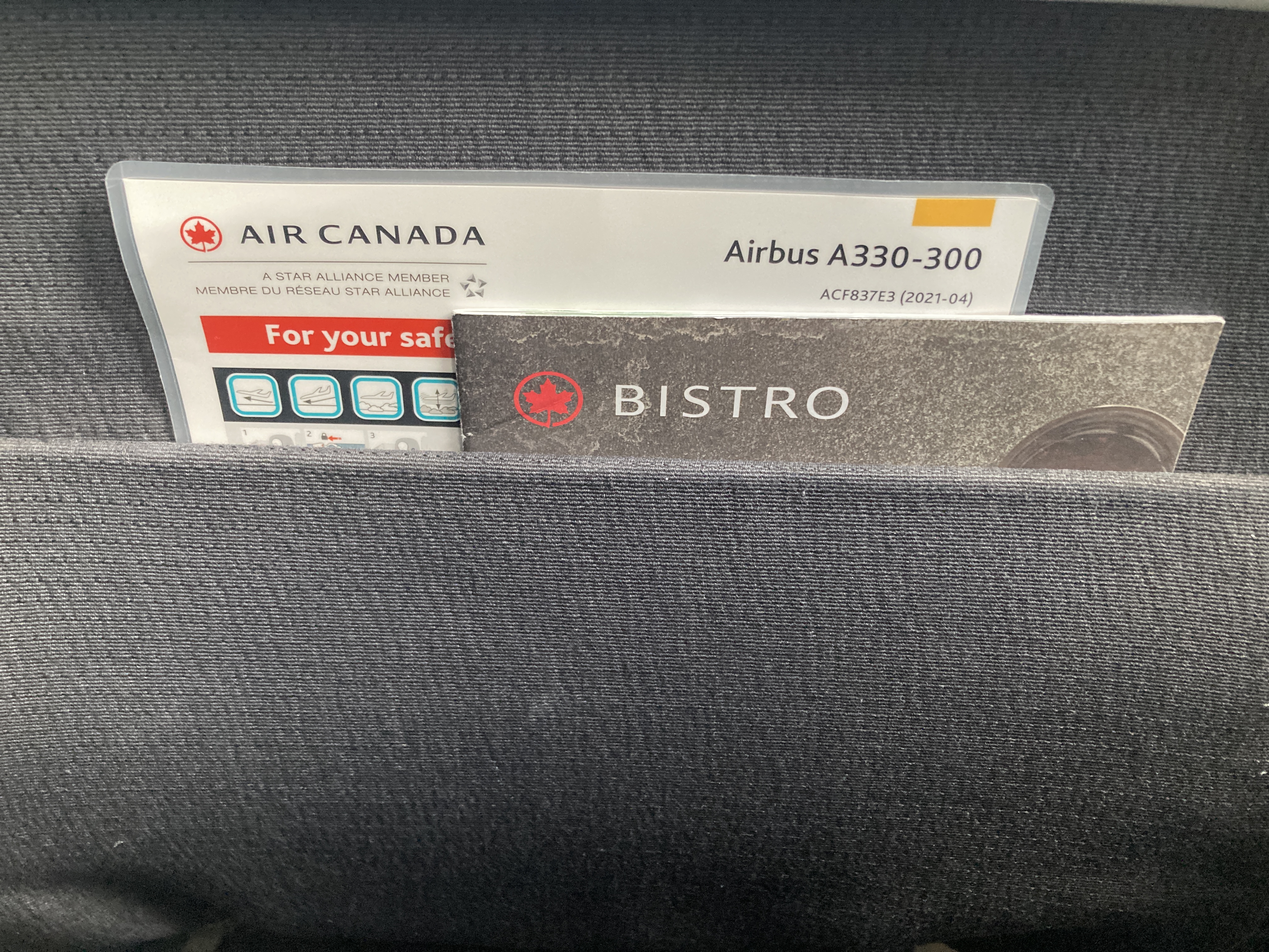 Air Canada A330 300 economy YUL LAX seat back pocket Air Canada A330 300 economy YUL LAX seat back pocket