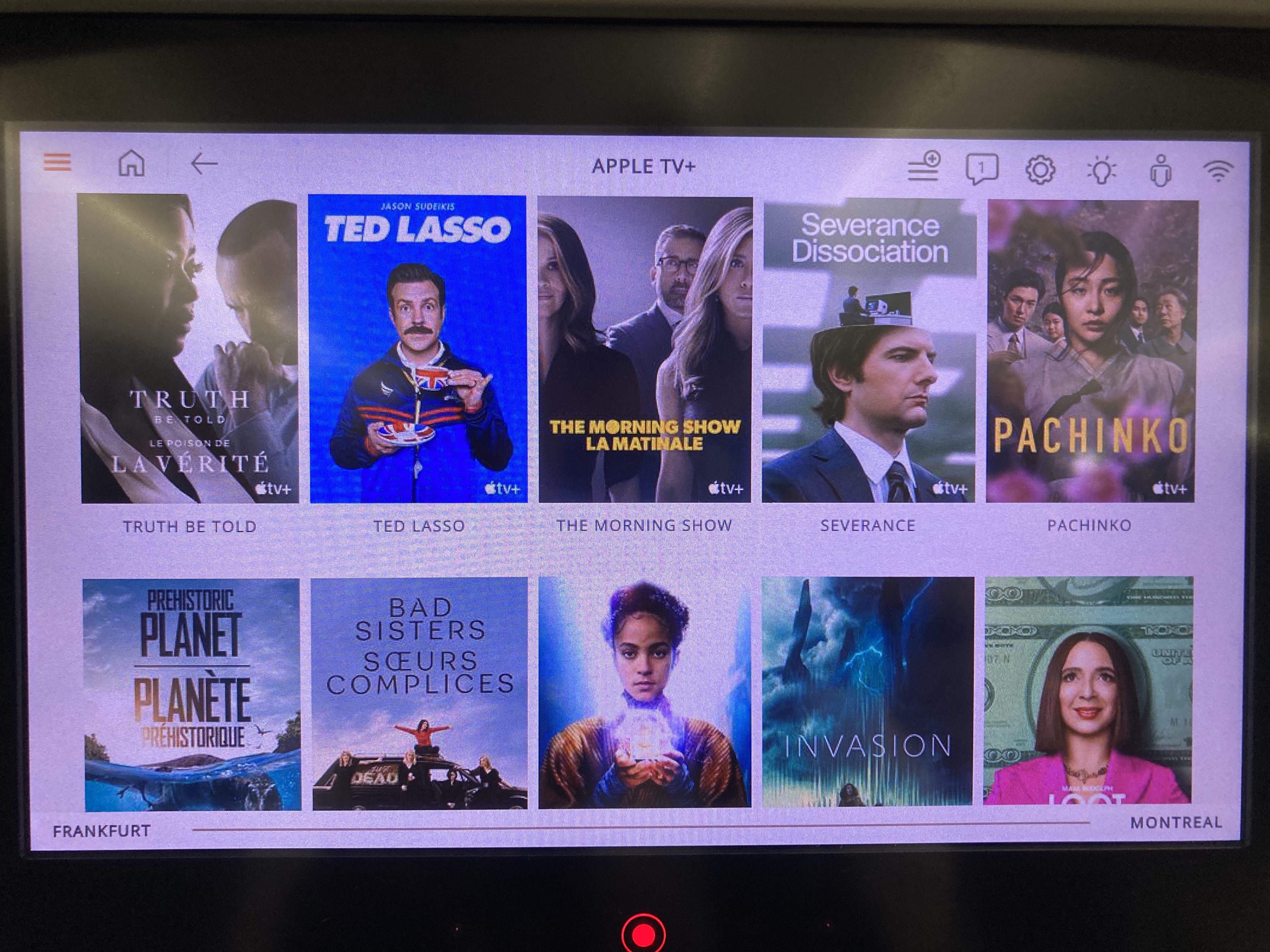 Air Canada B787 9 FRA YUL economy Apple TV plus Air Canada B787-9 FRA to YUL economy Apple TV plus