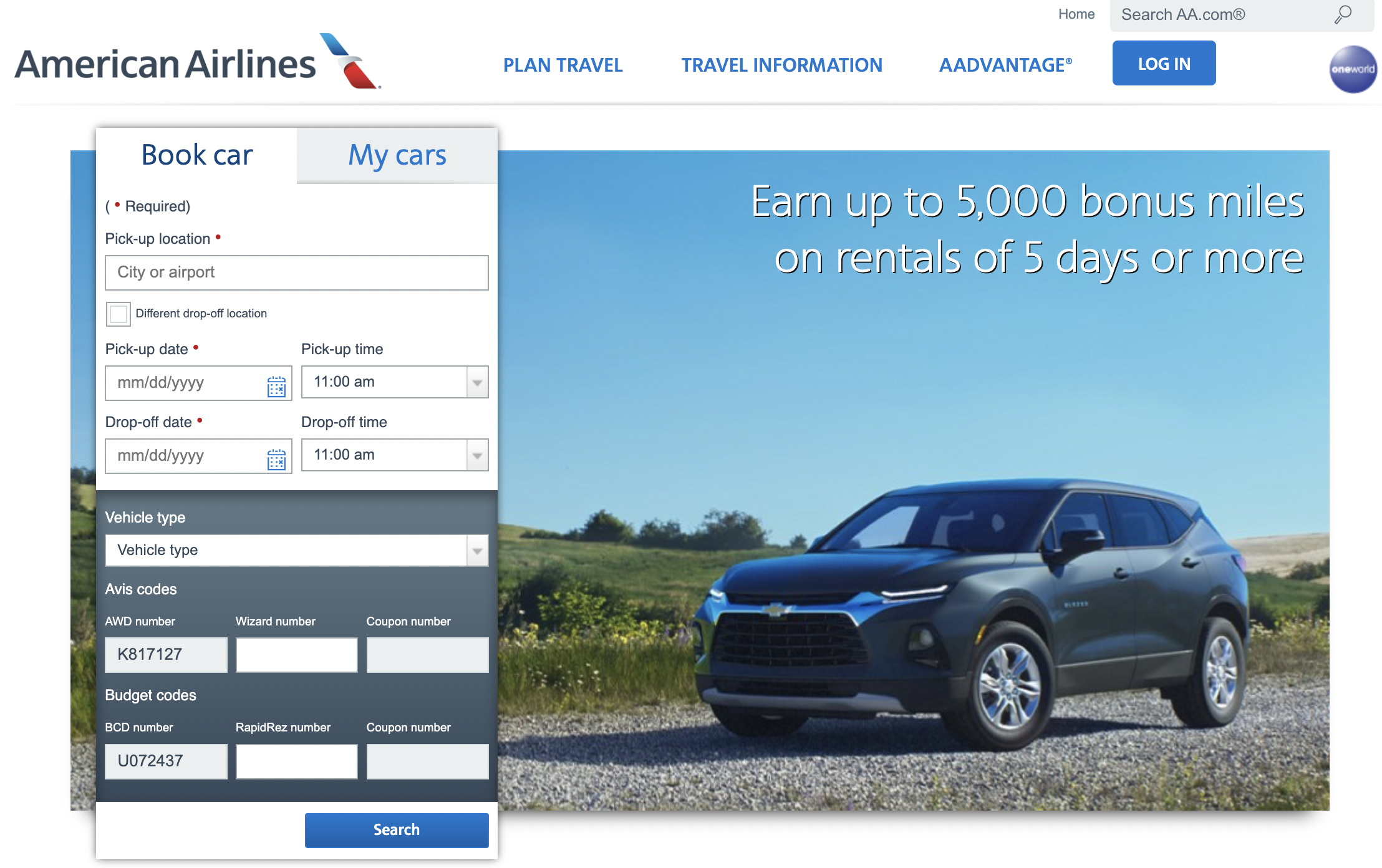 American Airlines car rental bonus 2023