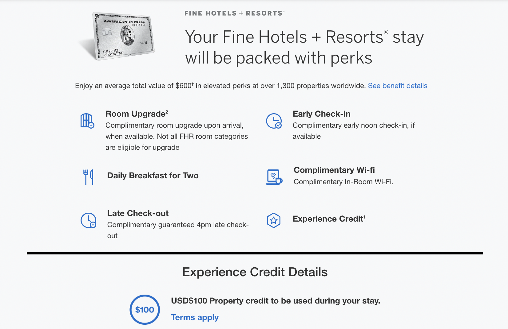 Amex FHR benefits screenshot