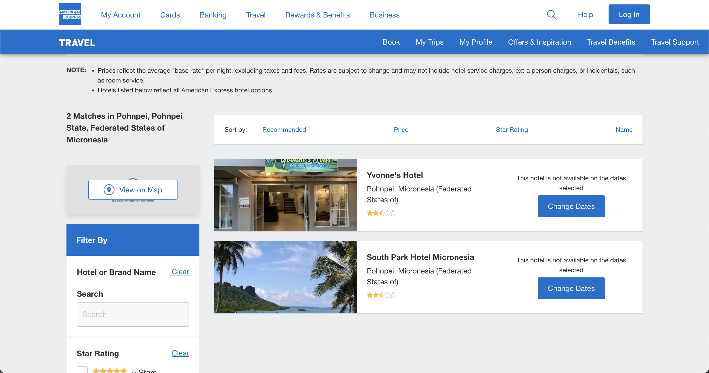 AmexTravel.com Pohnpei not available