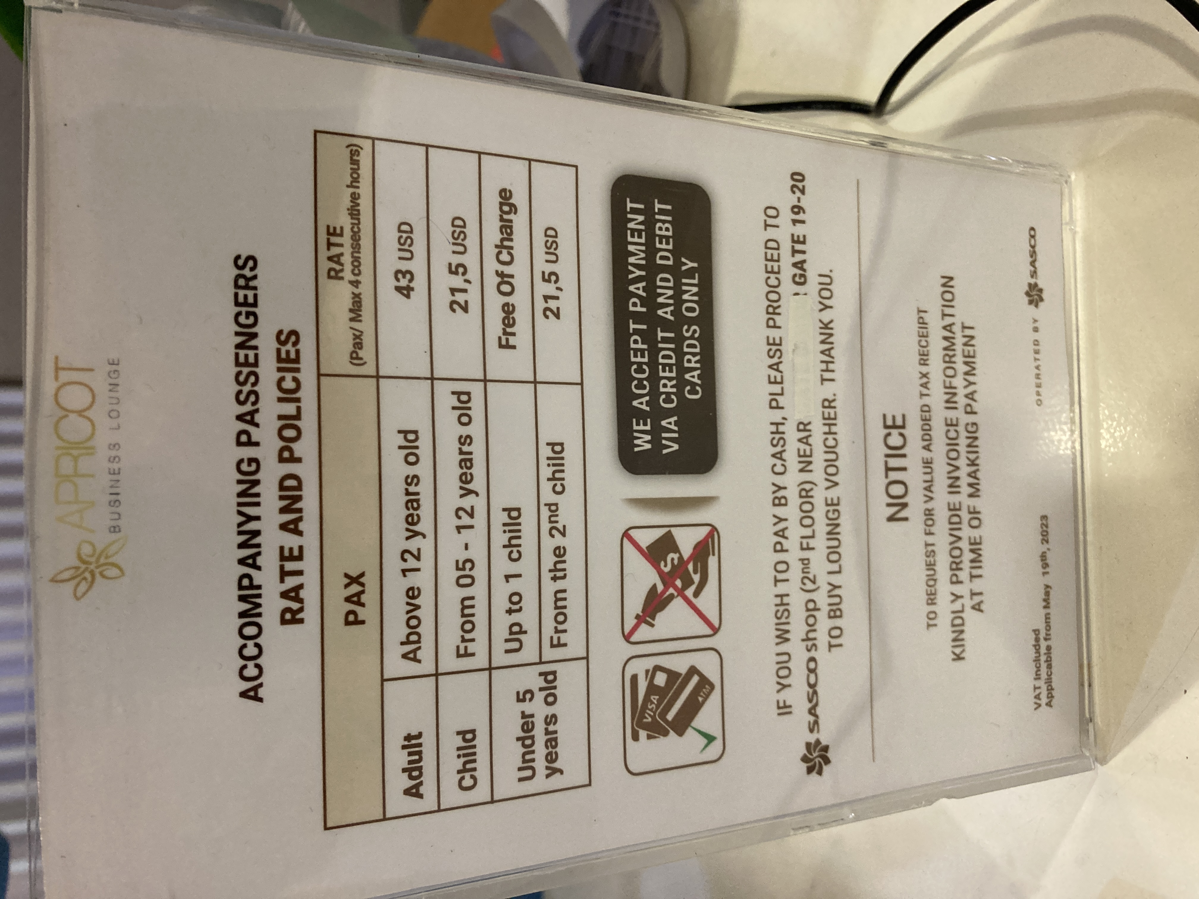 Apricot Business Lounge SGN daily rates