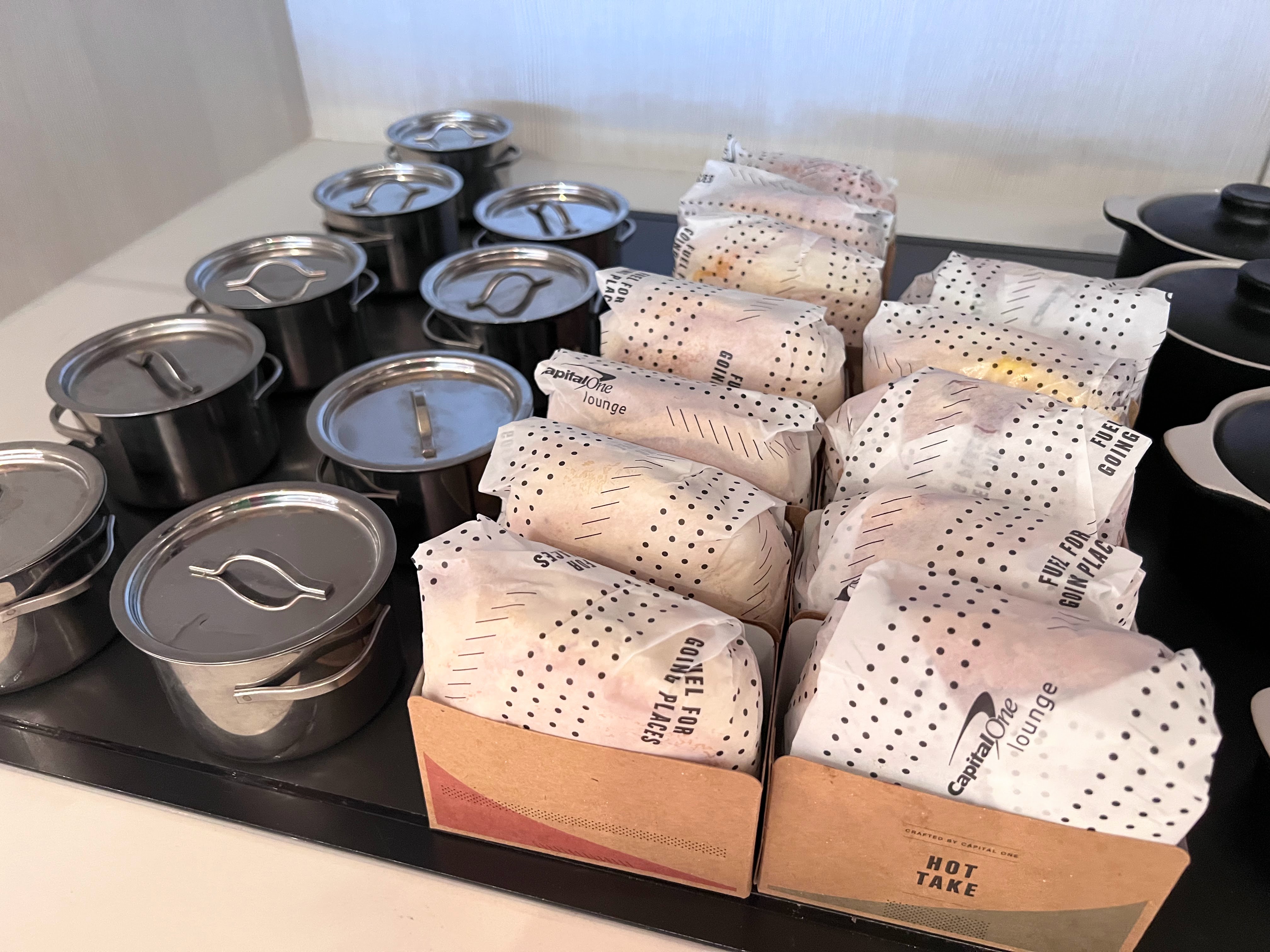 Breakfast sandwiches at Capital one Lounge Dulles