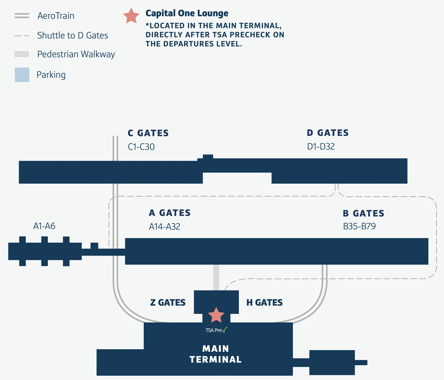 Capital One IAD lounge location map