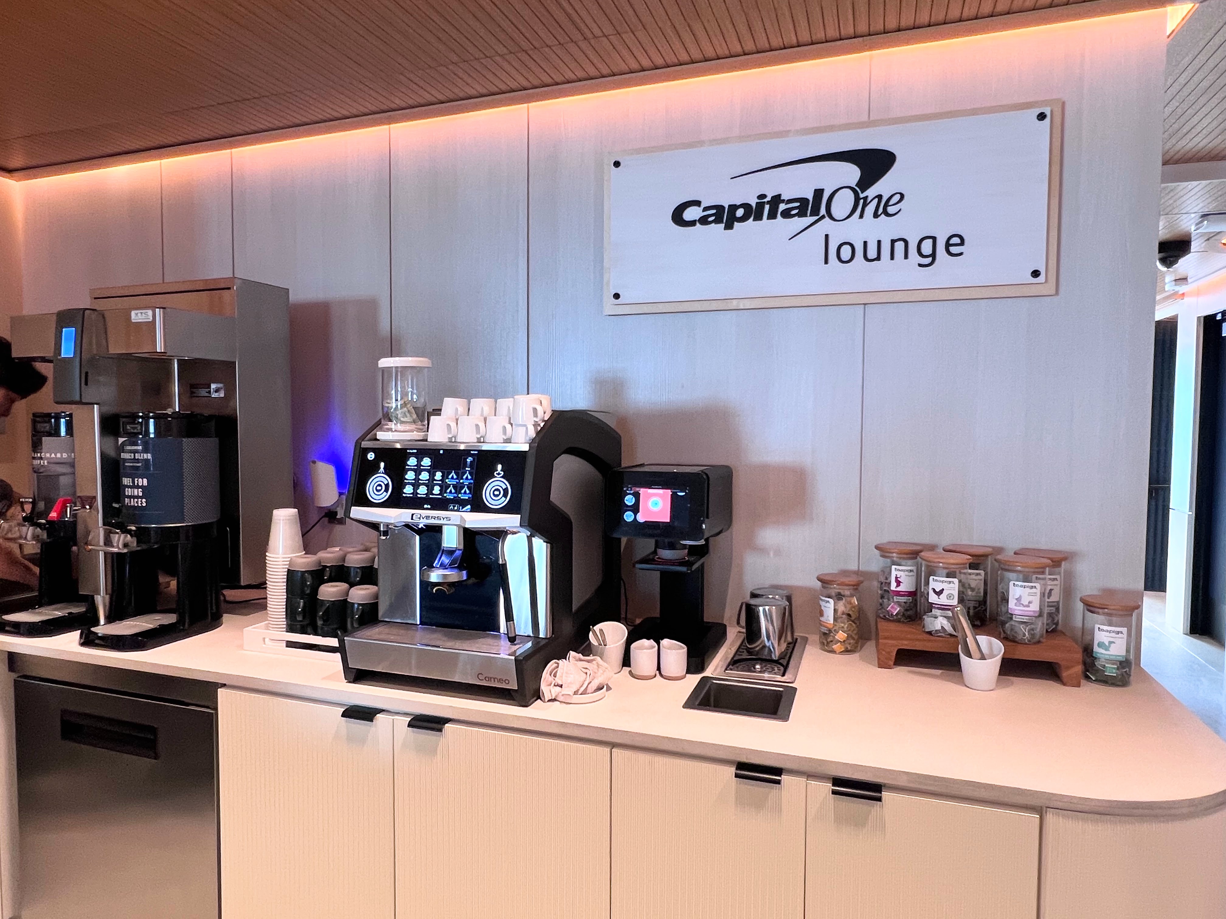 Coffee bar at Capital One Lounge IAD Washington Dulles Coffee bar at Capital One Lounge IAD Washington Dulles