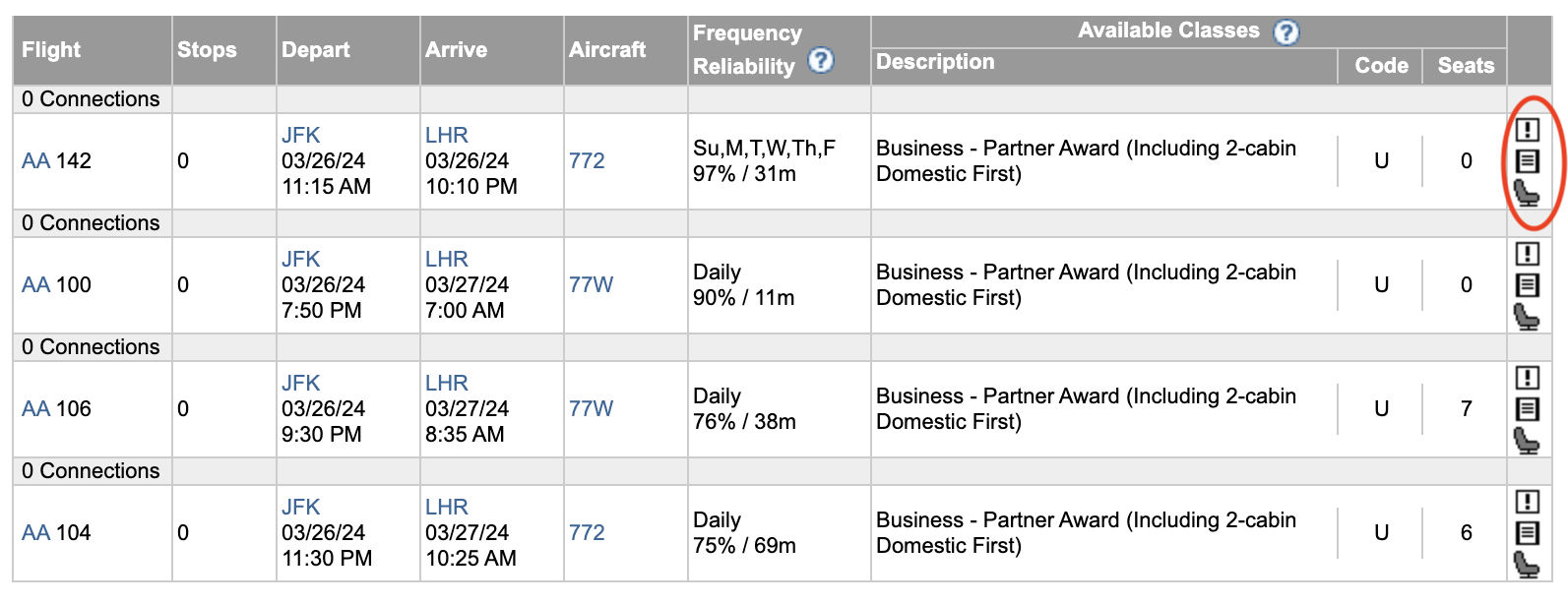 ExpertFlyer AA seat alert example ExpertFlyer AA seat alert example