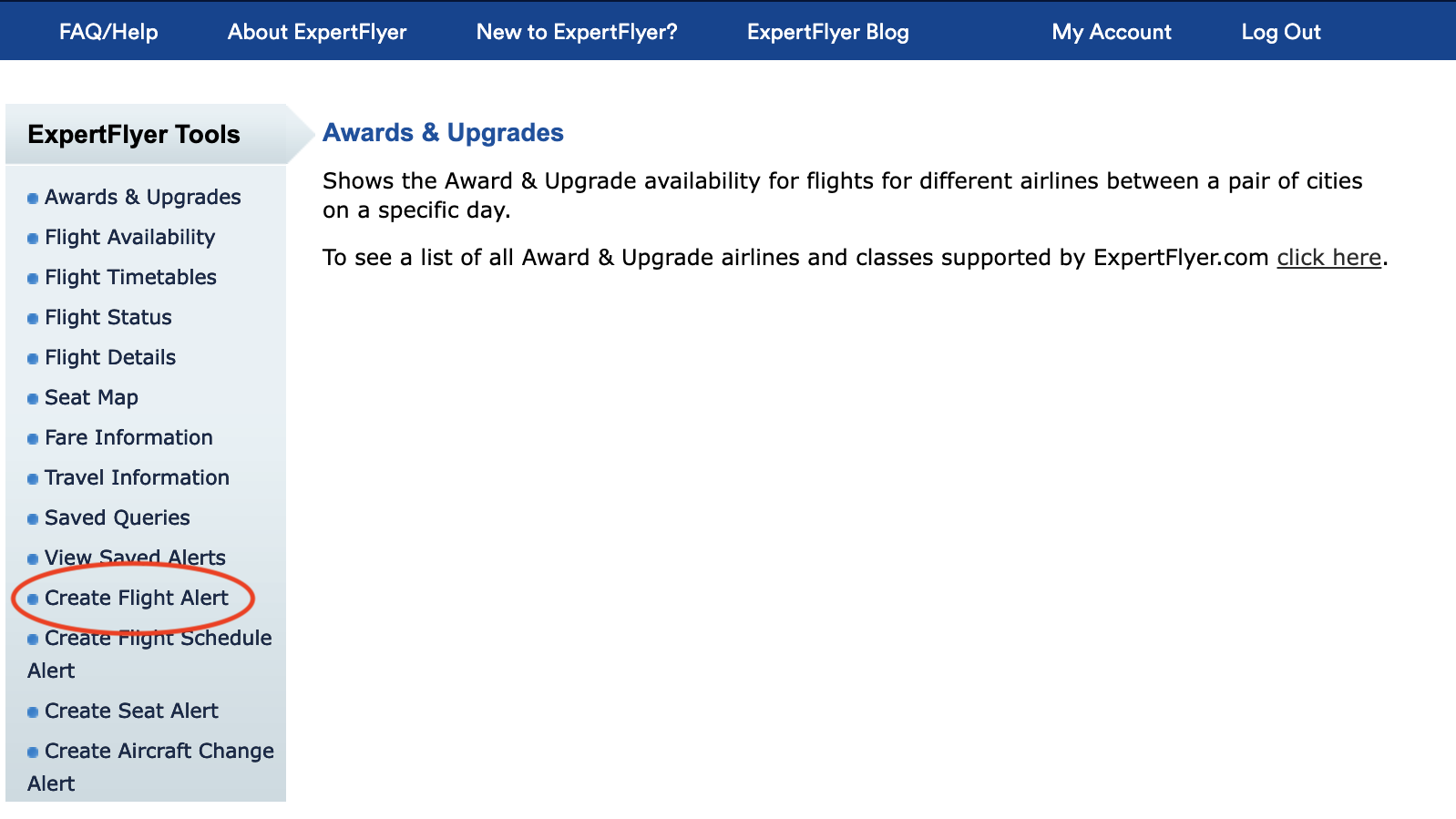 ExpertFlyer home screen create flight alert ExpertFlyer home screen create flight alert