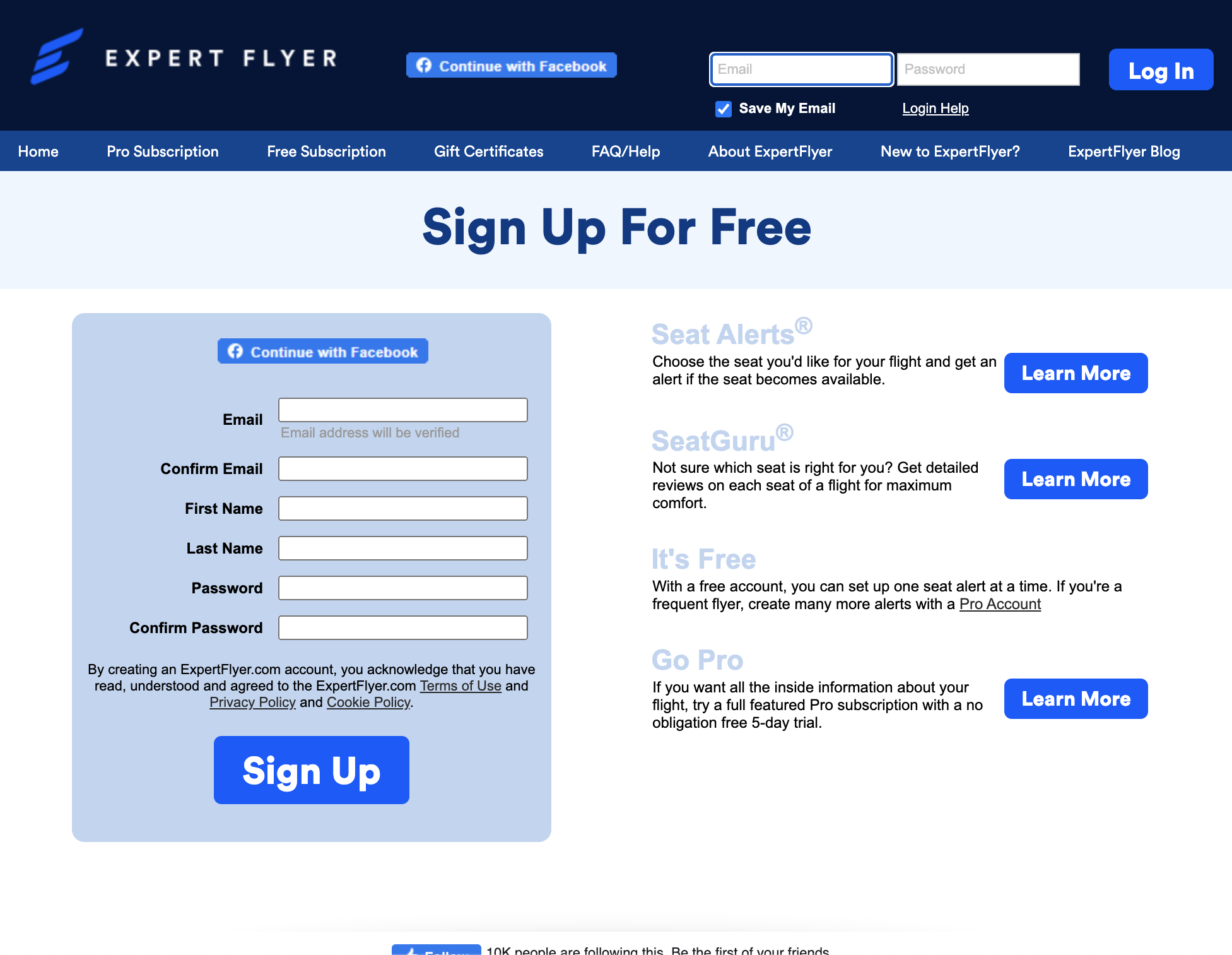 ExpertFlyer sign up page free version ExpertFlyer sign up page free version