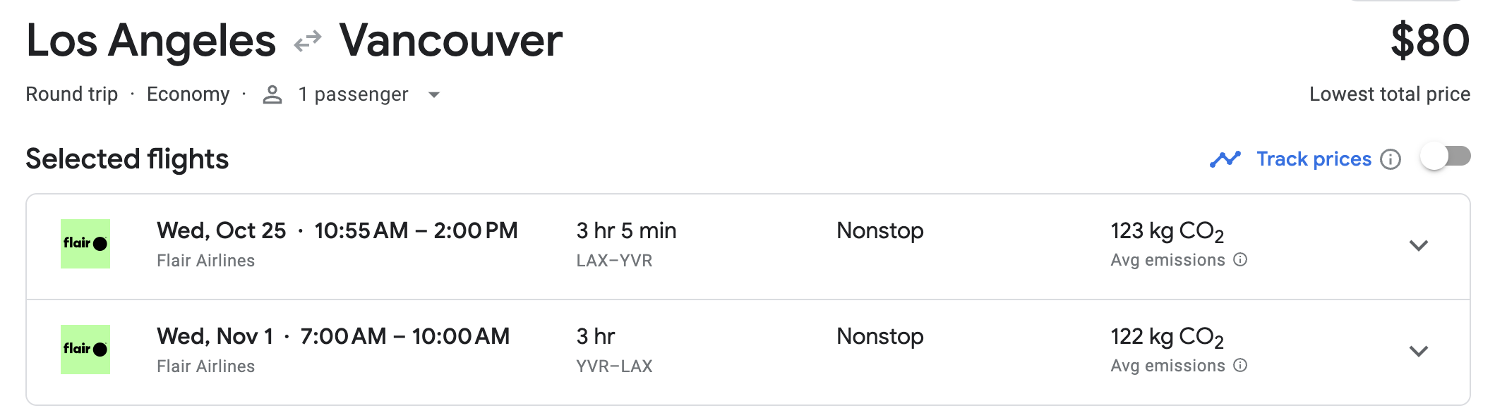 Flair LAX YVR