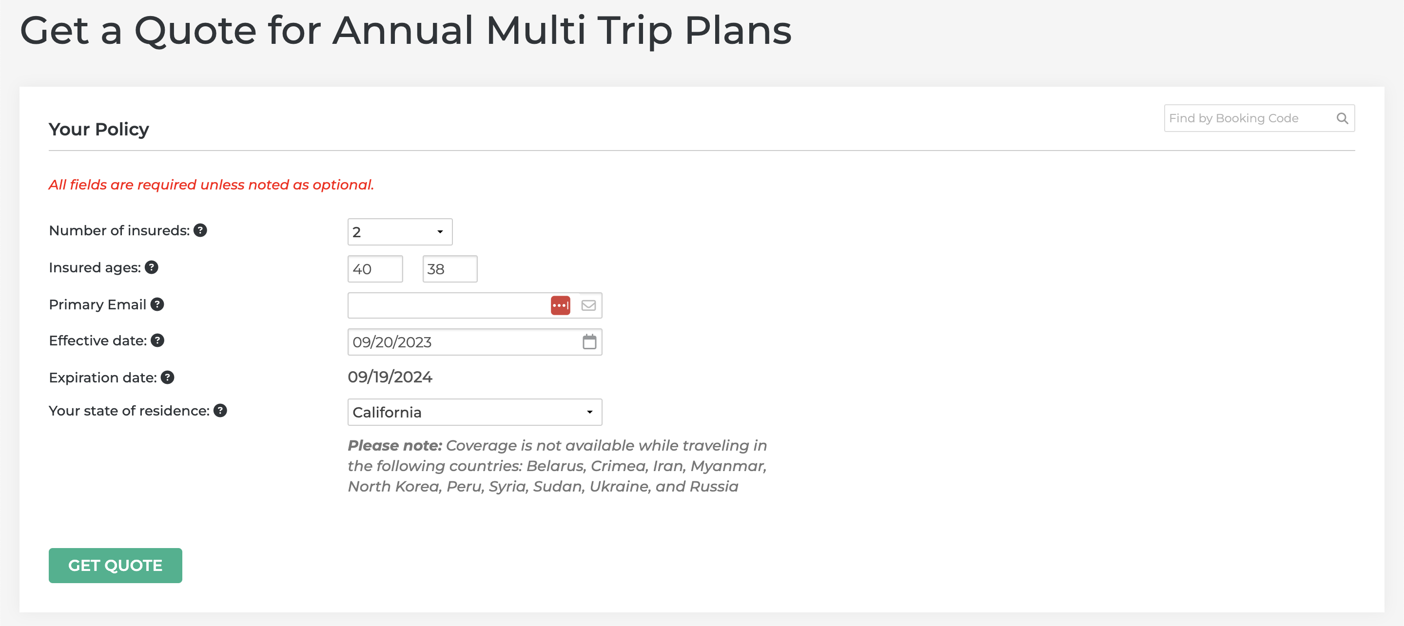 GoReady travel insurance get quote annual plan