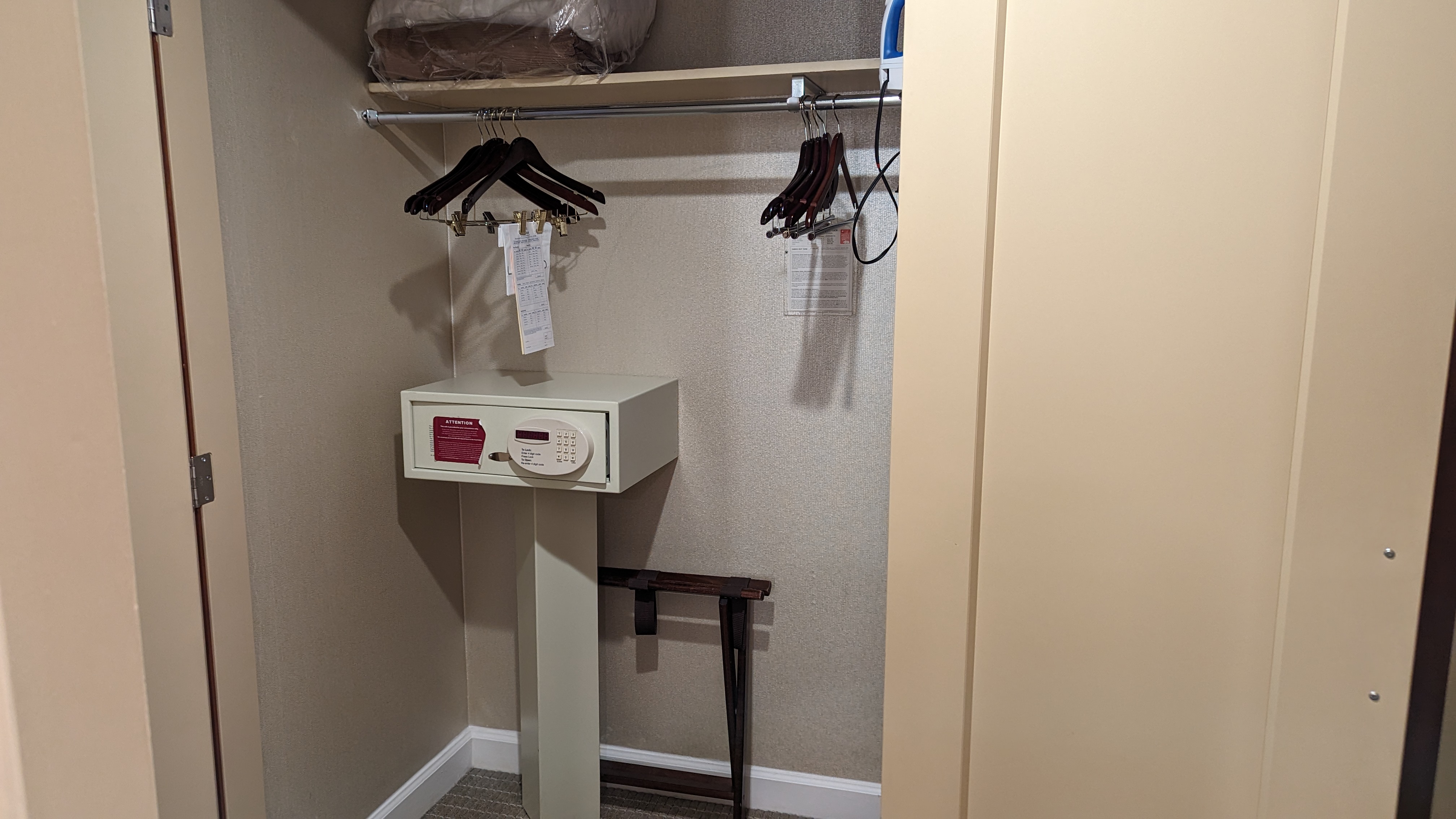 Hilton Los Angeles Universal City room closet with safe and extra blankets Hilton Los Angeles Universal City room closet with safe and extra blankets