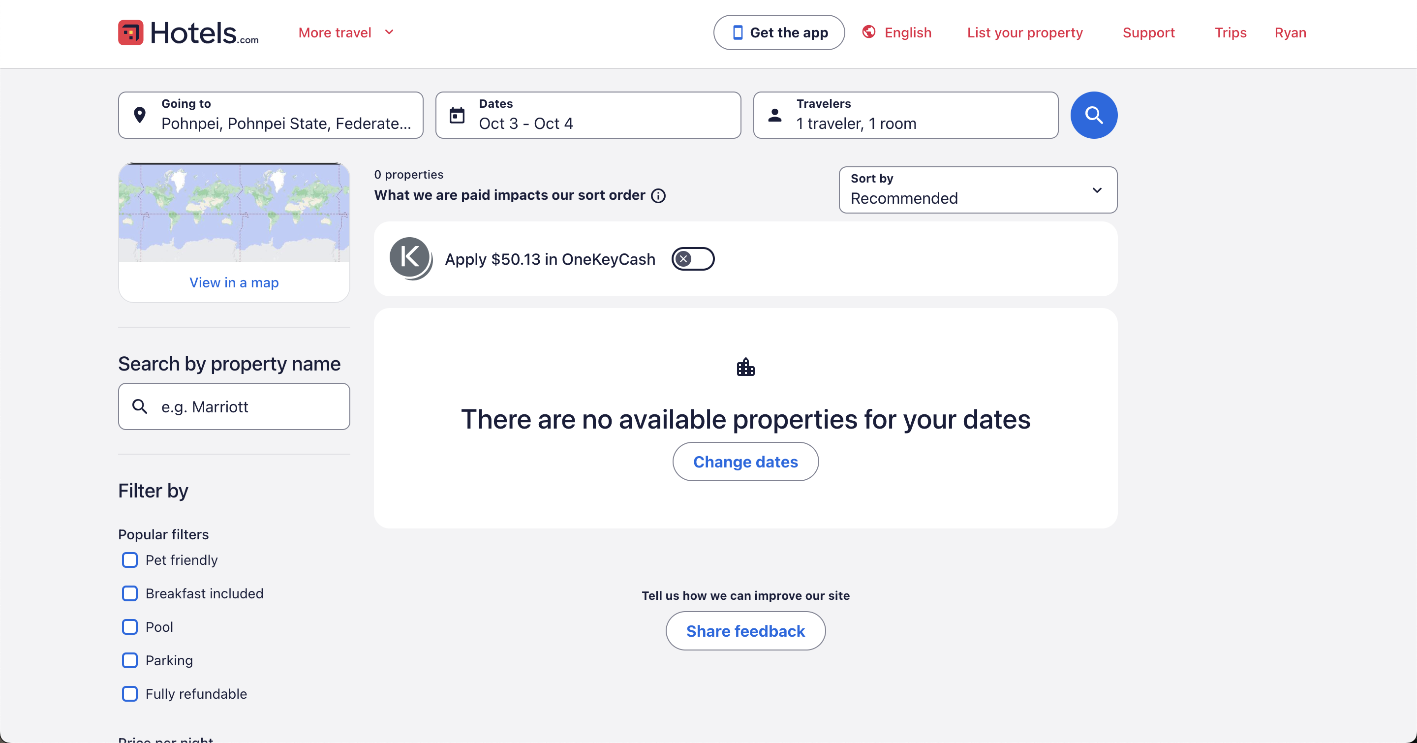 Hotels.com Pohnpei no results