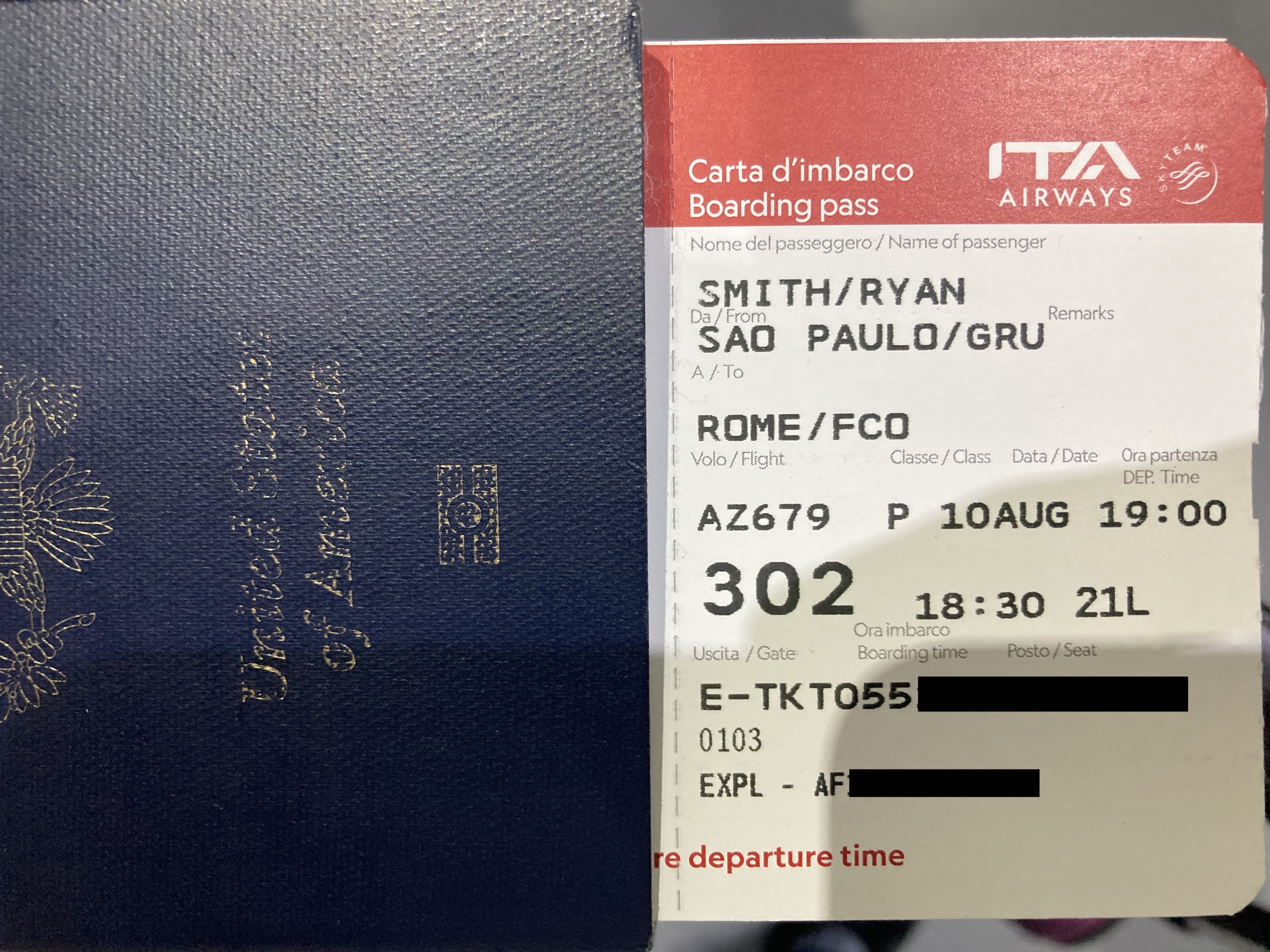 Price ITA boarding pass GRU FCO Ryan Smith