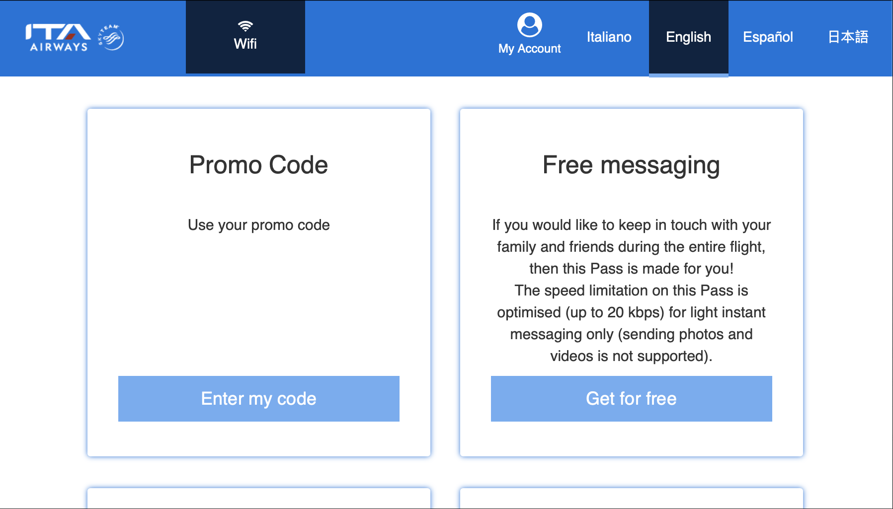 ITA inflight wifi options code or free messaging ITA inflight wifi options code or free messaging