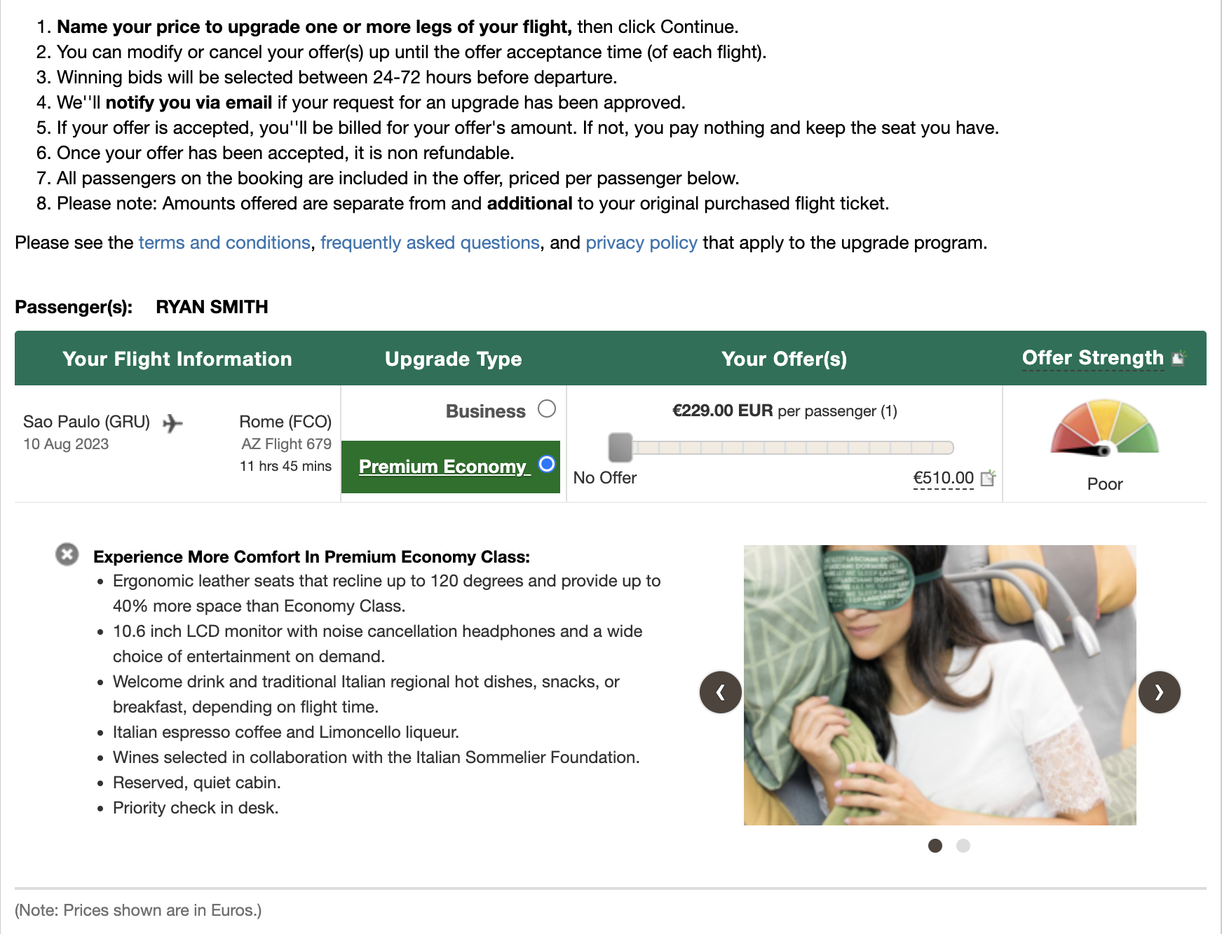 ITA upgrade bid premium economy GRU FCO ITA upgrade bid premium economy GRU FCO