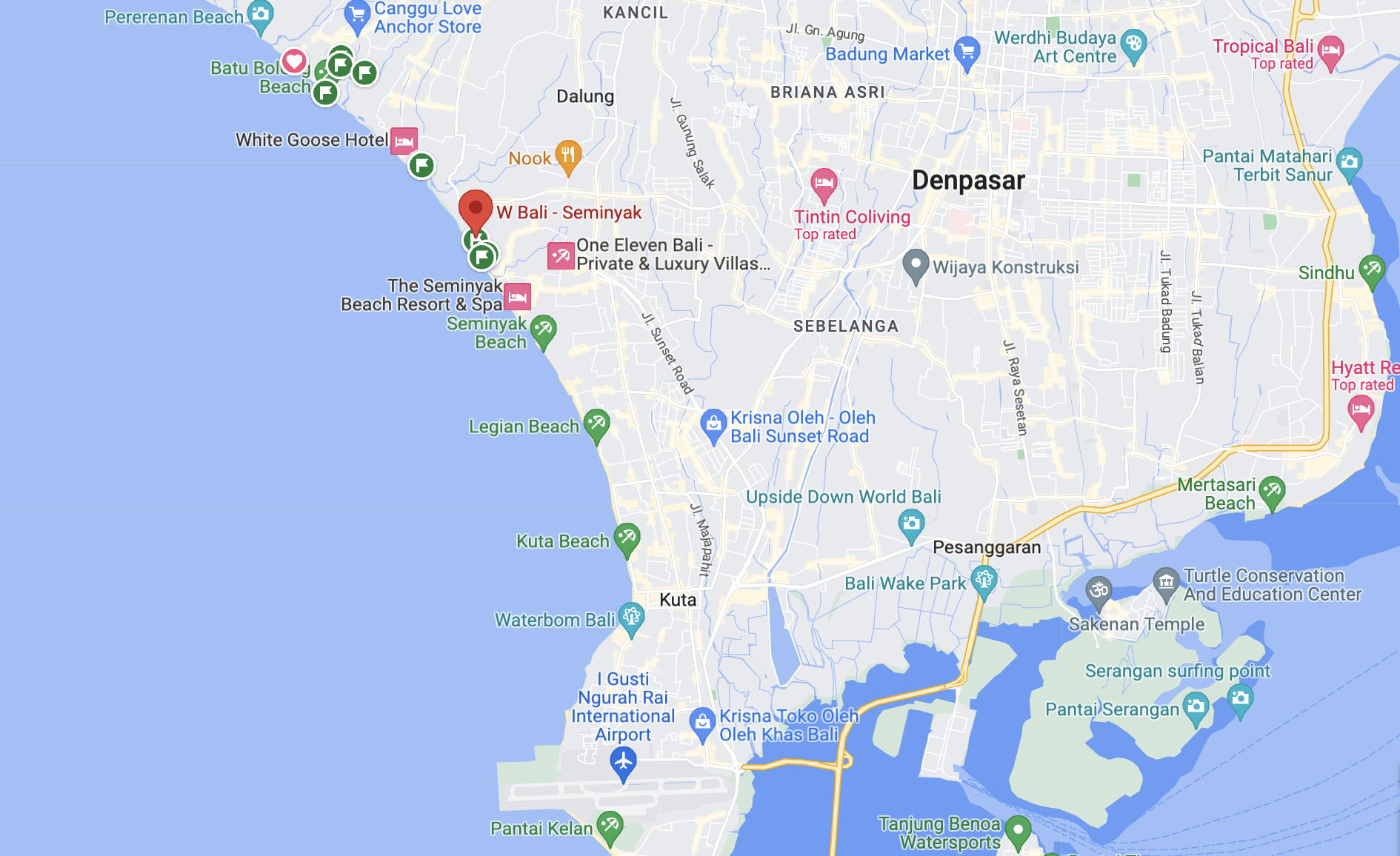 Location of W Seminyak