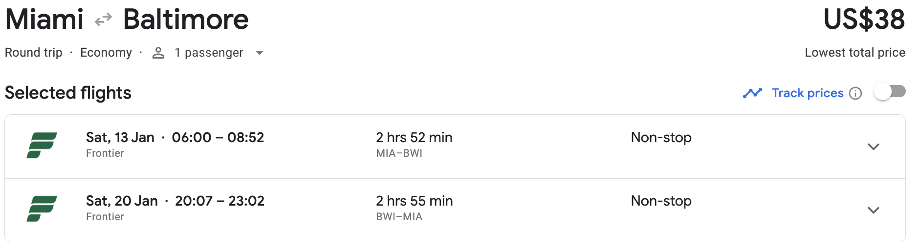 Miami to Baltimore in January