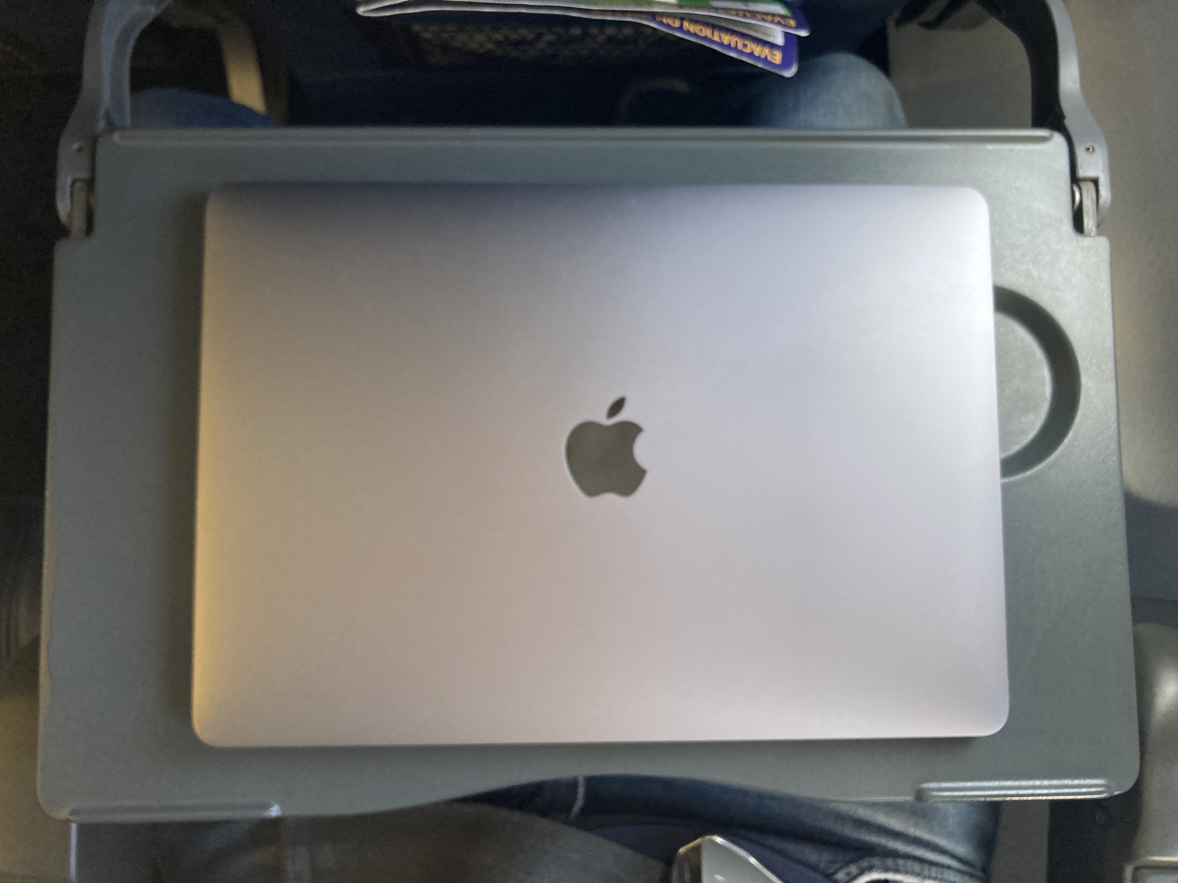 Nauru Airlines tray table with laptop