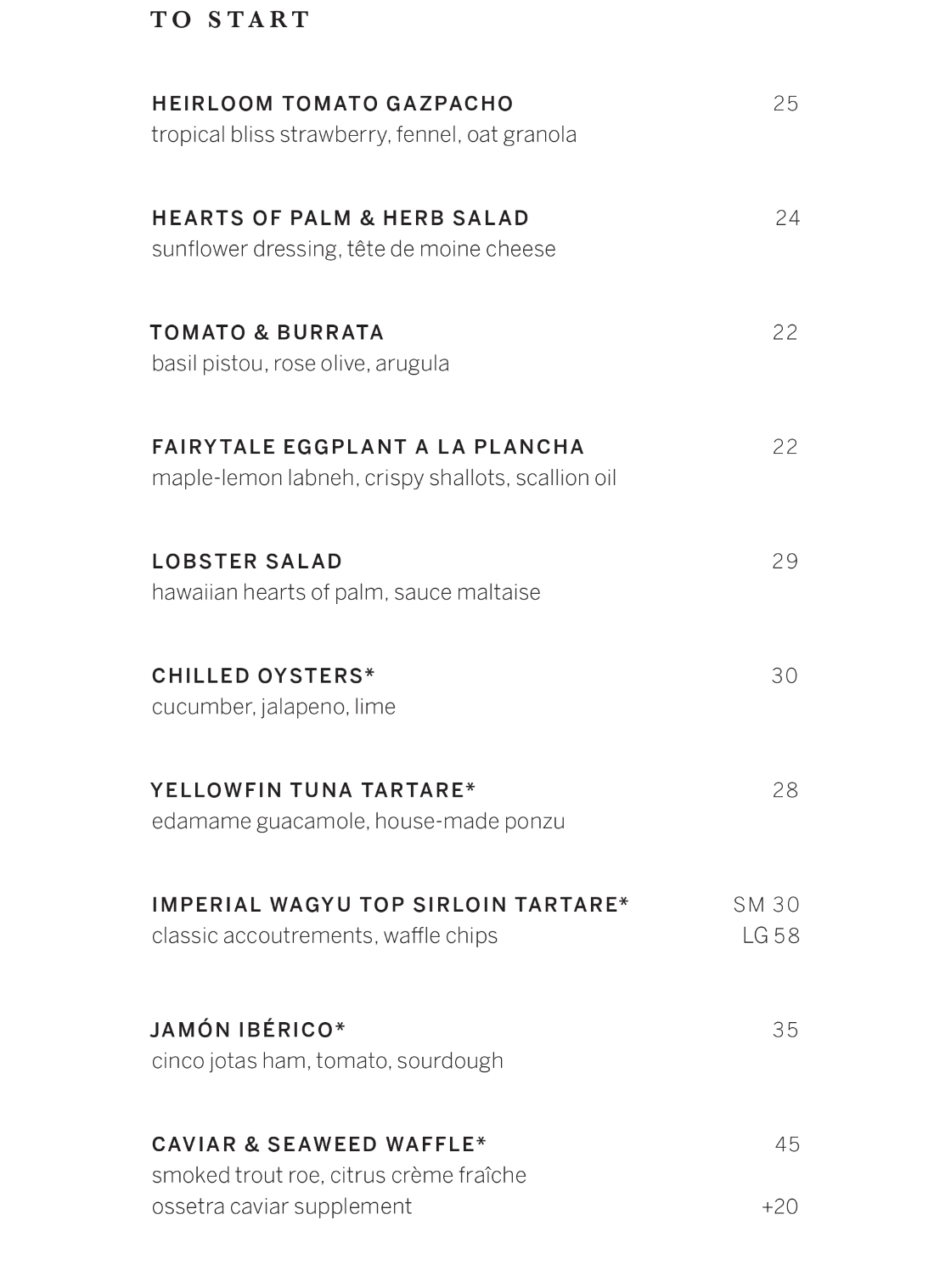 A la carte menu appetizers at The Studio in Centurion NY A la carte menu appetizers at The Studio in Centurion NY