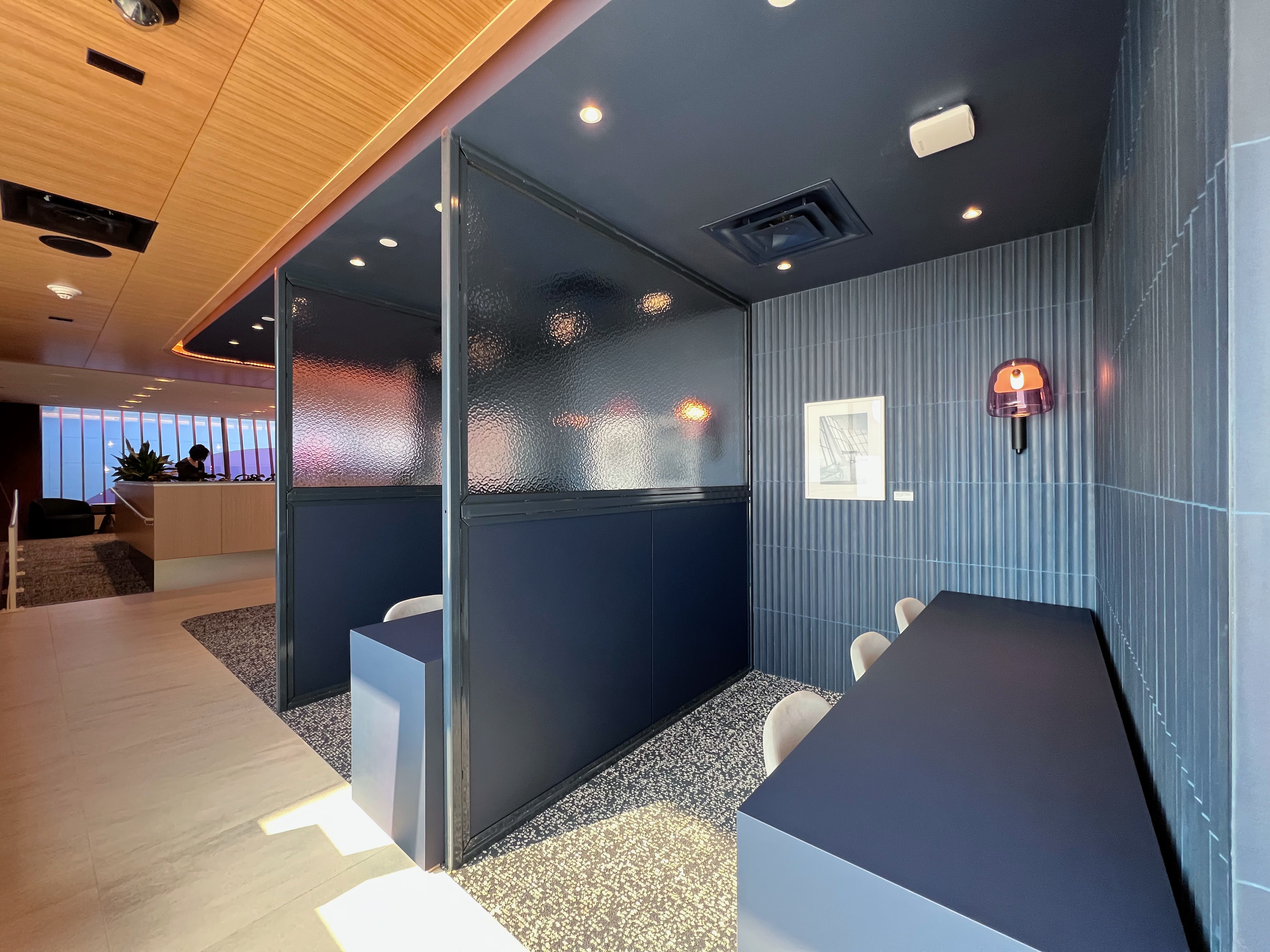 Working spaces at Capital One Lounge at Dulles Airport