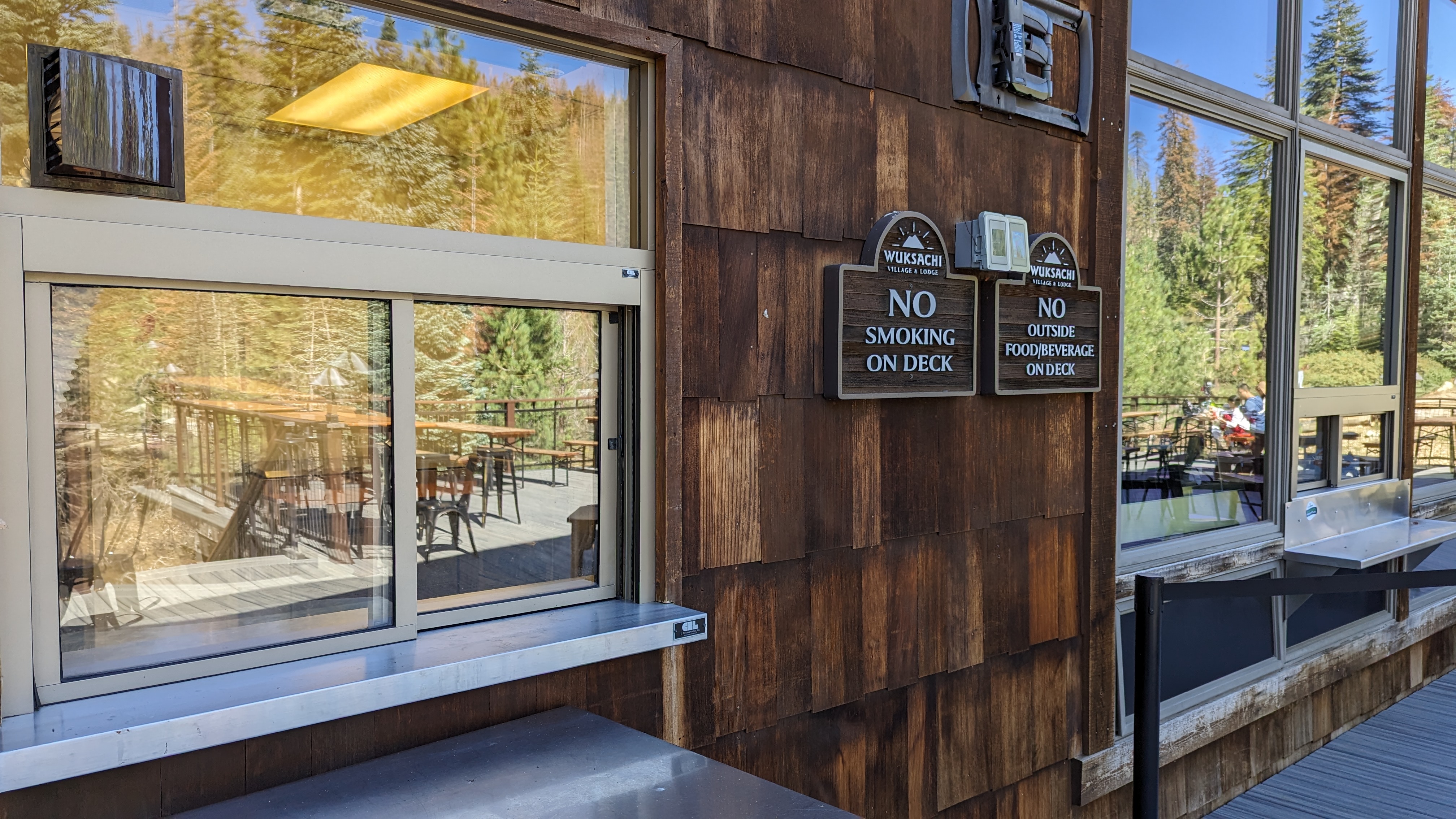Wuksachi Lodge Sequoia National Park lodge patio pickup window Wuksachi Lodge Sequoia National Park lodge patio pickup window