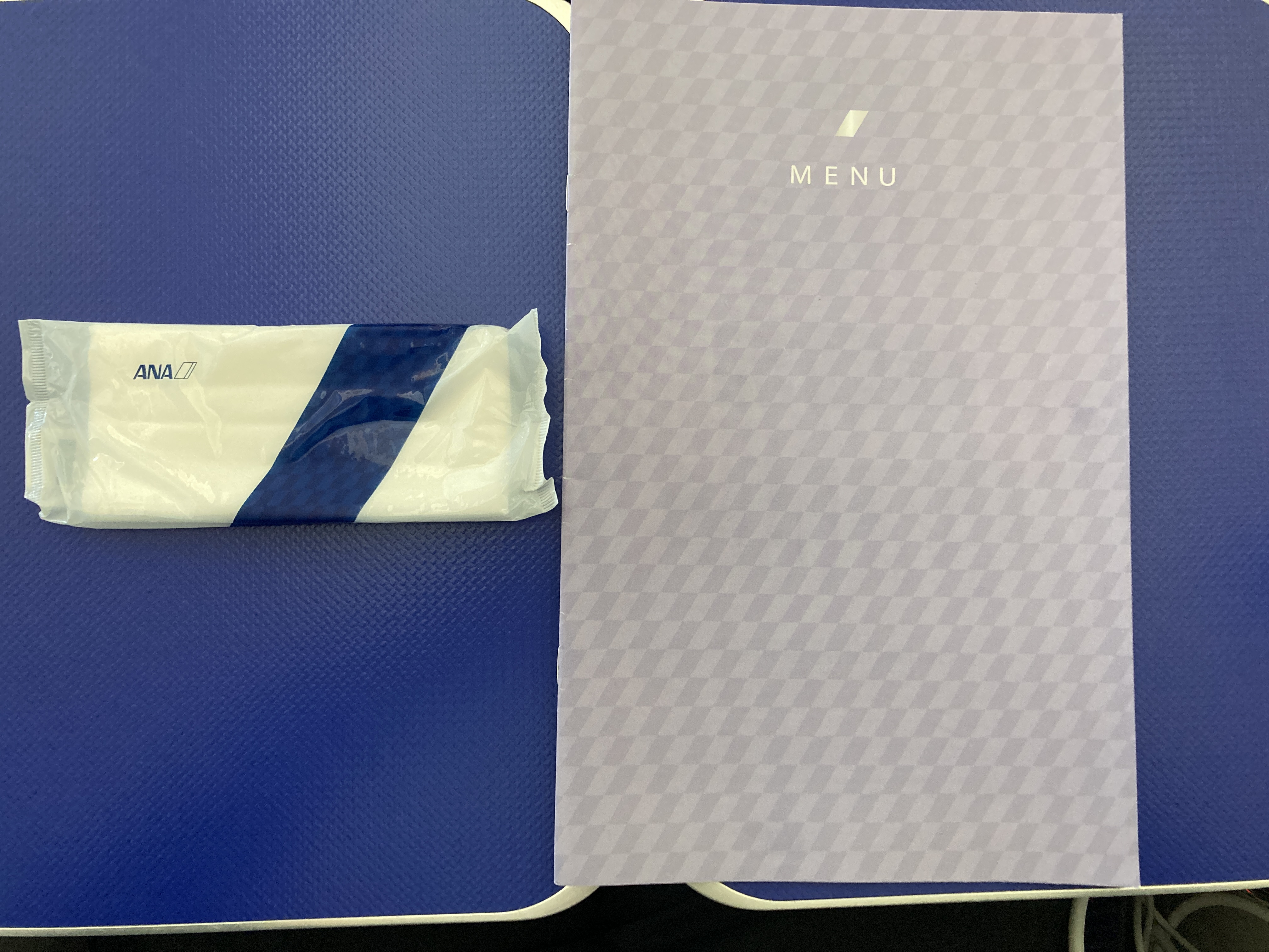 ANA B787 8 business class tray table with menu ANA B787 8 business class tray table with menu