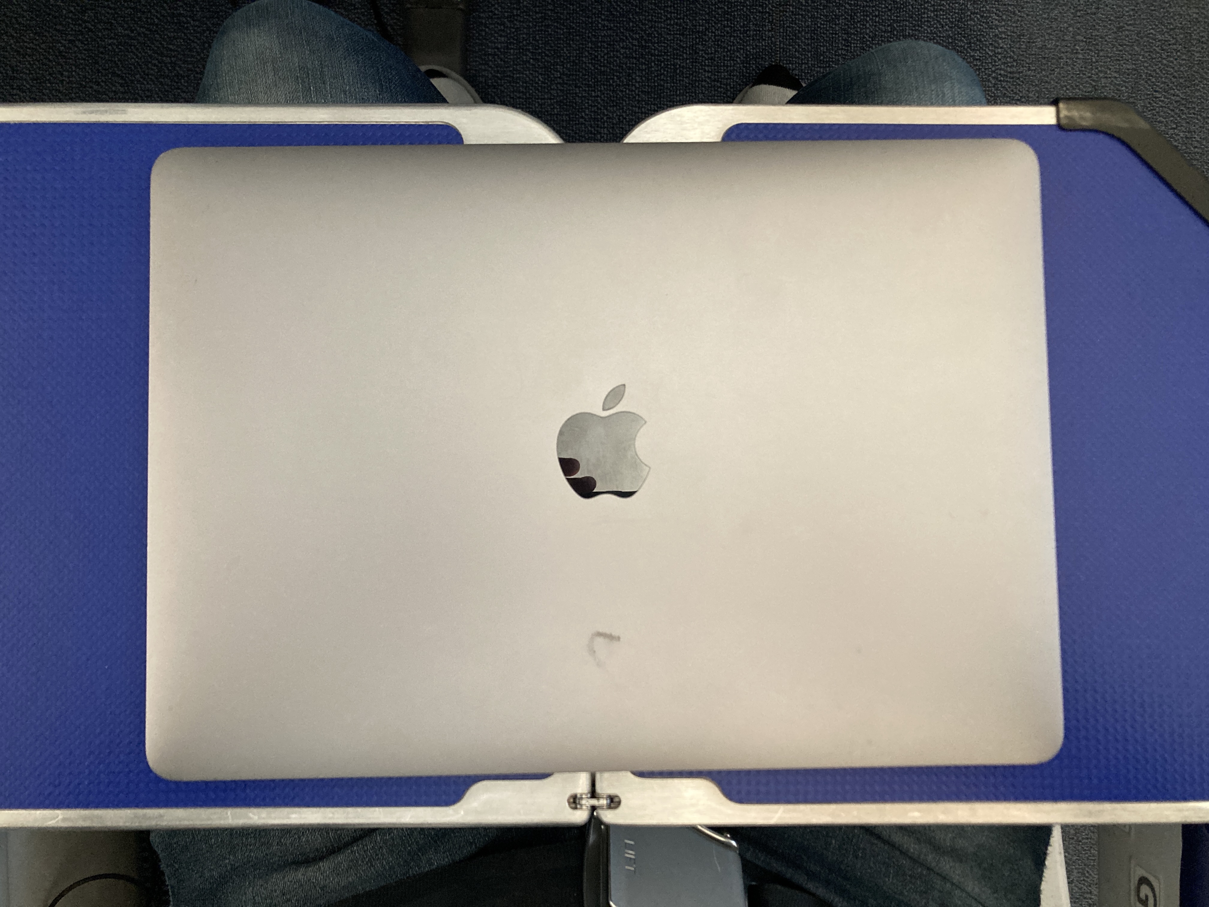 ANA premium economy Boeing 787 tray table with laptop