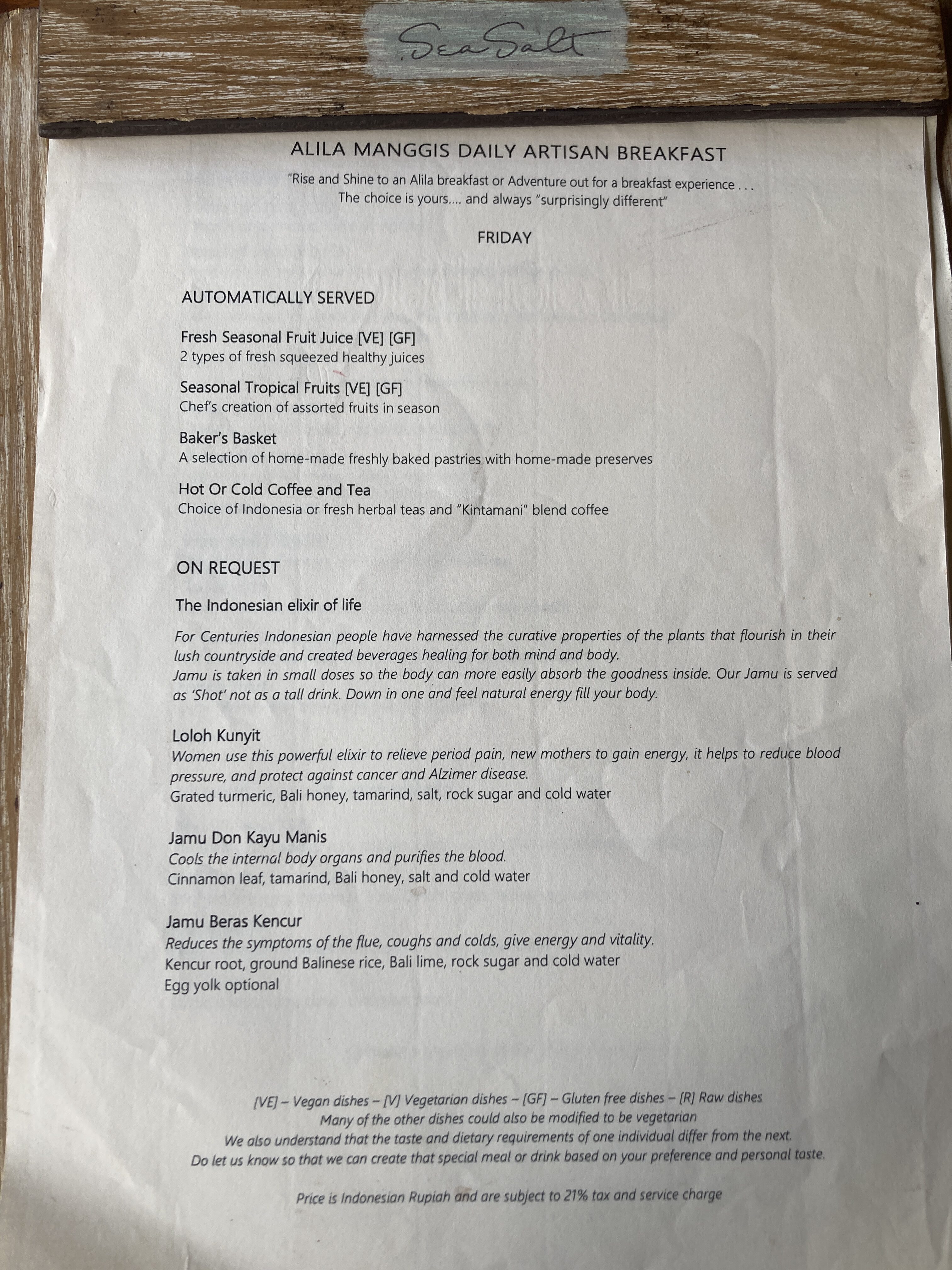 Alila Manggis Bali Sea Salt restaurant breakfast menu Alila Manggis Bali Sea Salt restaurant breakfast menu
