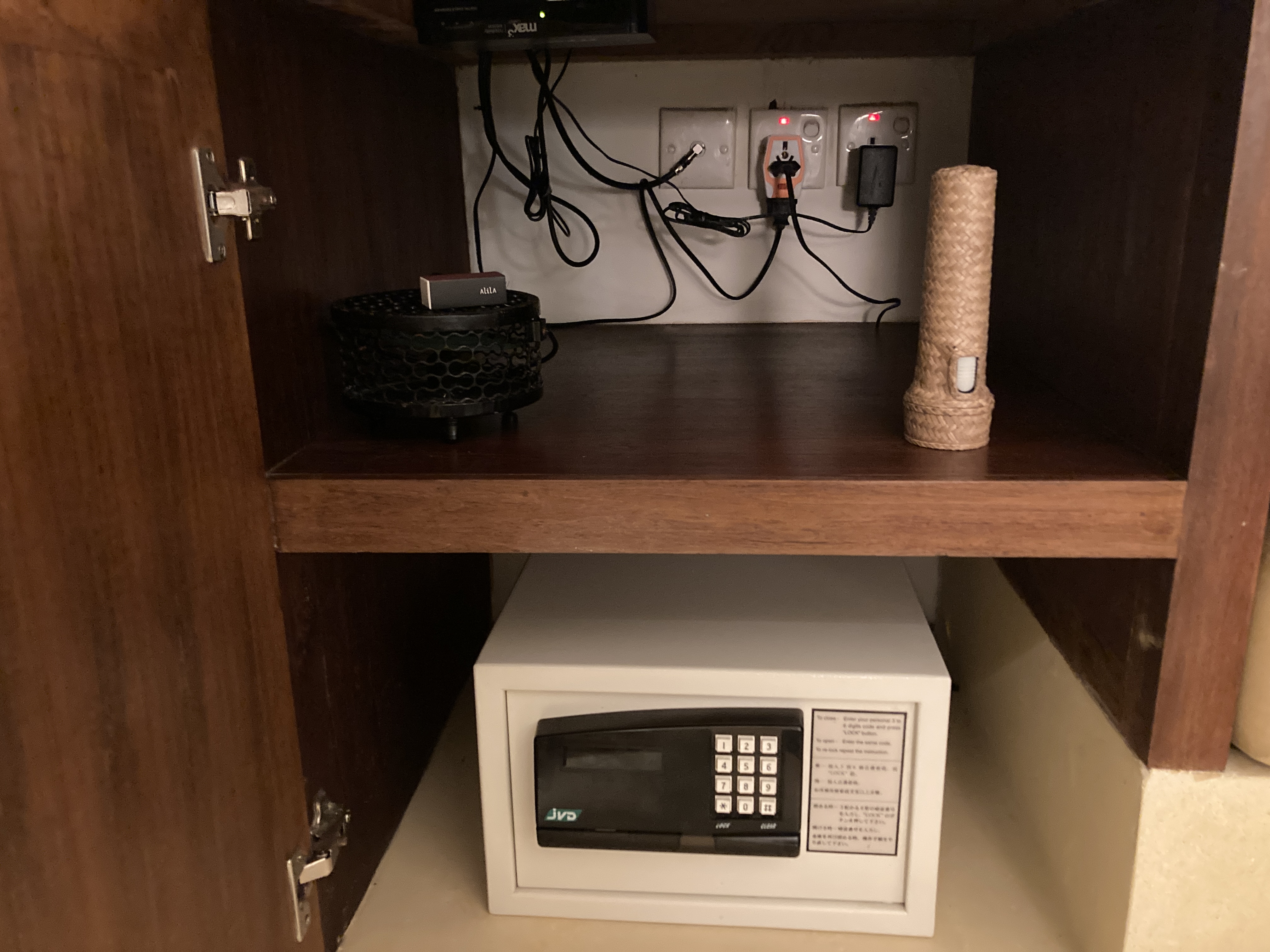 Alila Manggis Bali bedroom safe and flashlight Alila Manggis Bali bedroom safe and flashlight