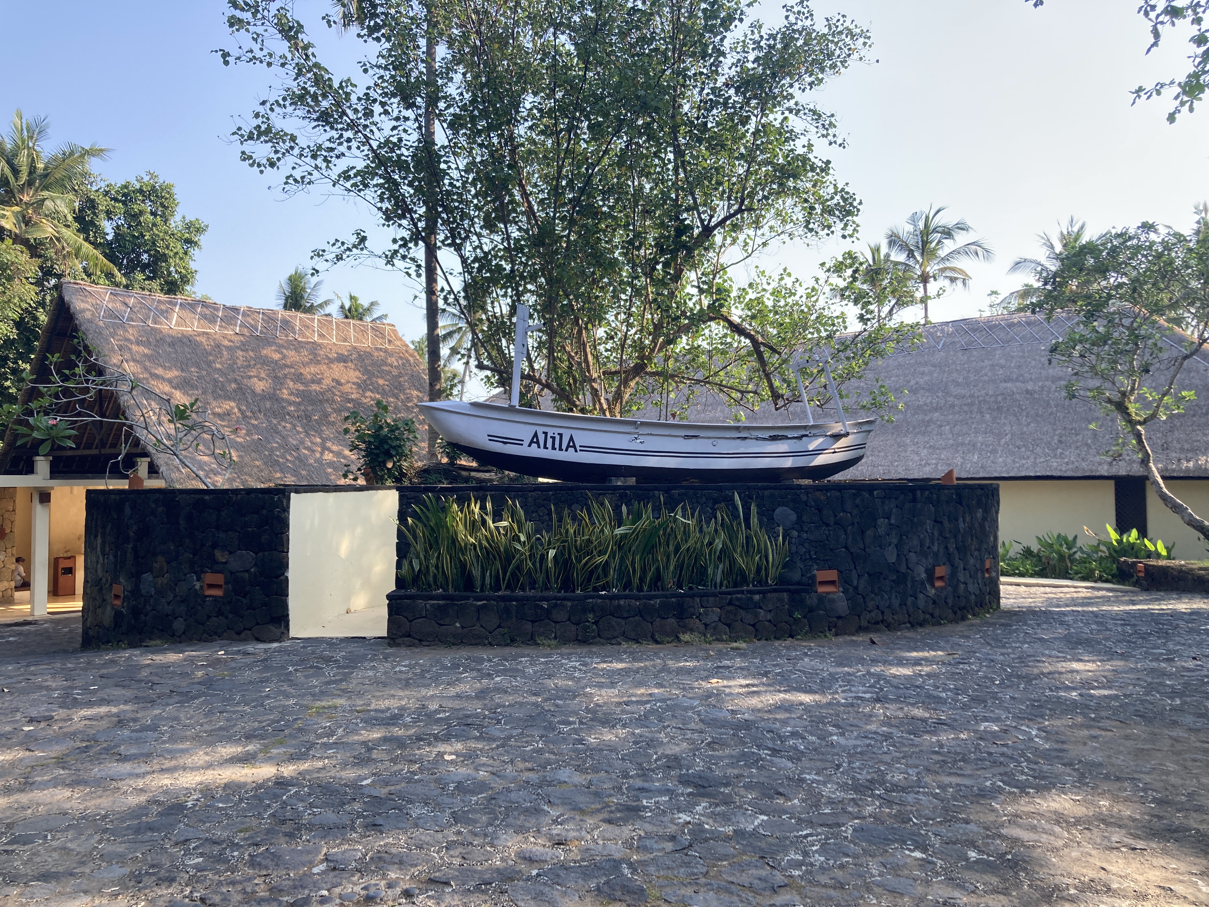 Alila Manggis Bali entrance with boat Alila Manggis Bali entrance with boat