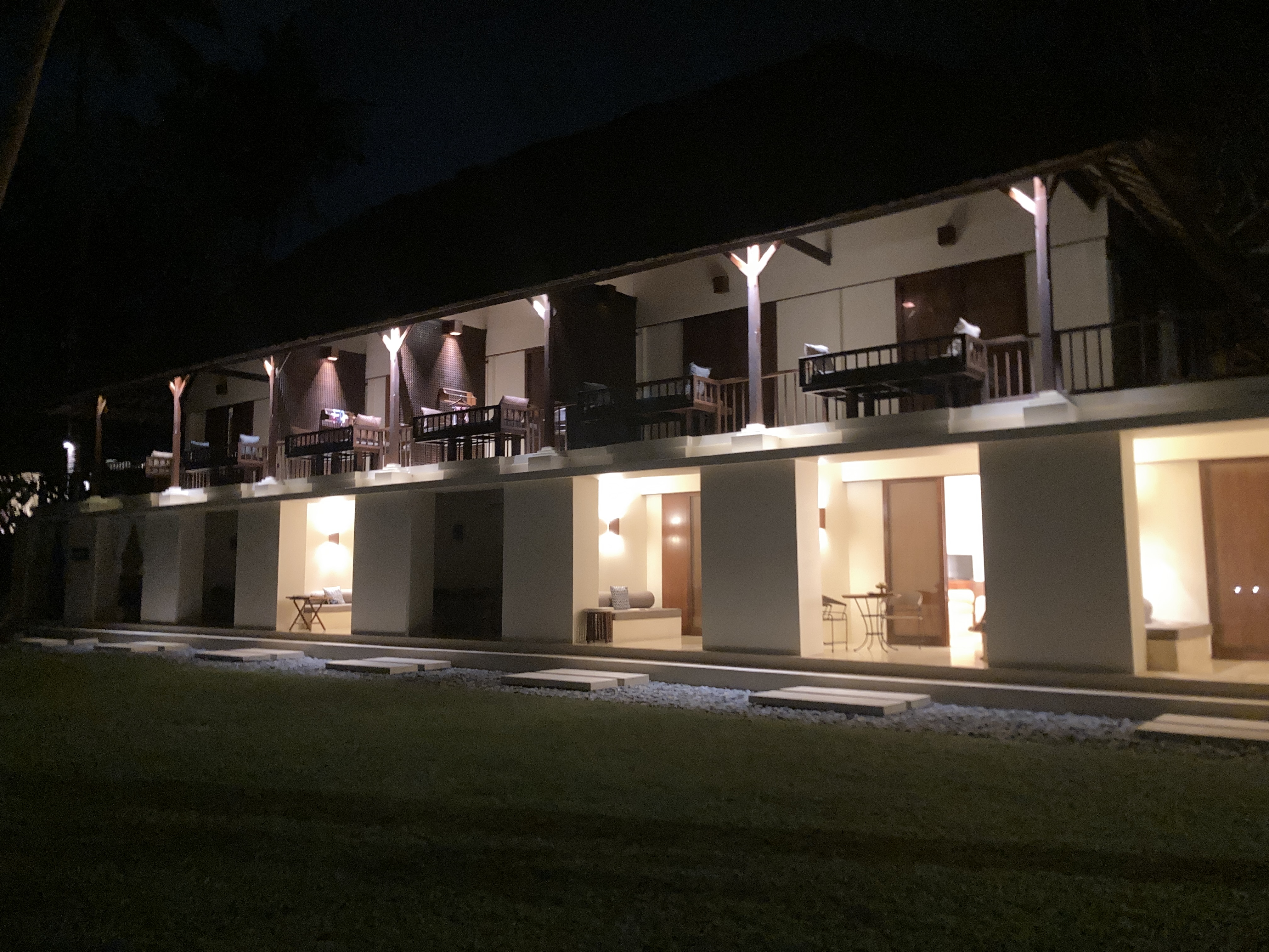 Alila Manggis Bali room balconies at night Alila Manggis Bali room balconies at night