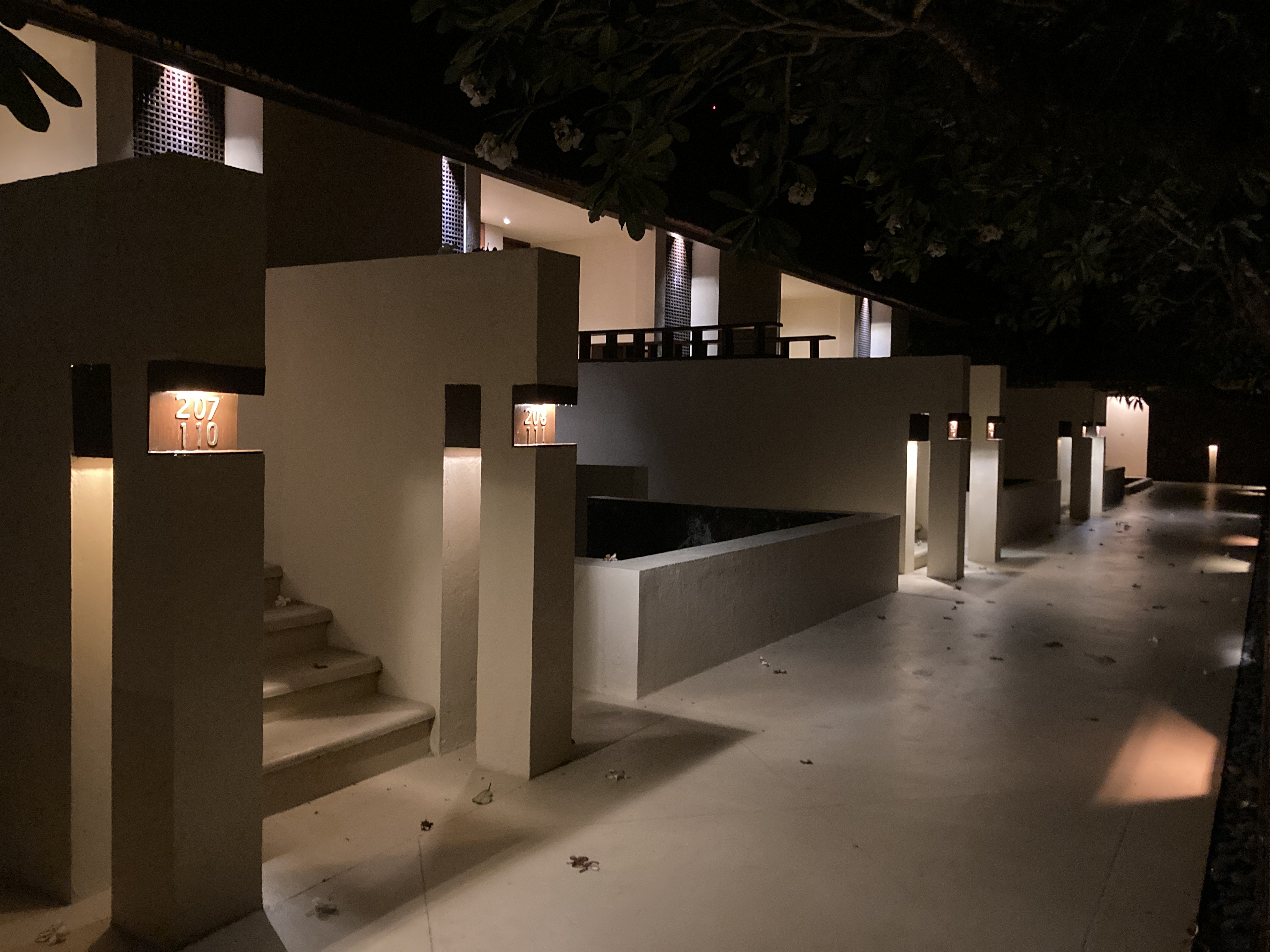 Alila Manggis Bali room entrances at night Alila Manggis Bali room entrances at night