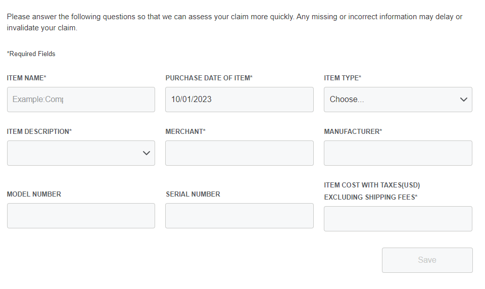 American Express purchase protection personal information screen American Express purchase protection personal information screen