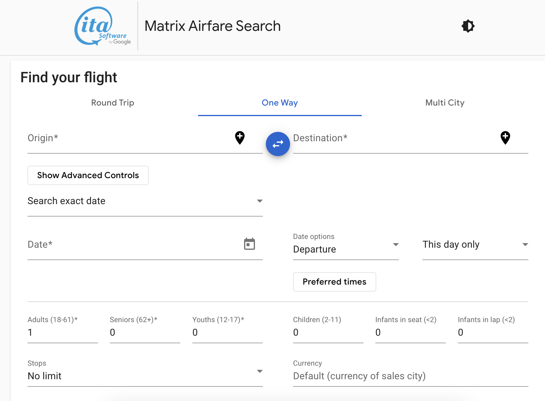 ITA Matrix homepage