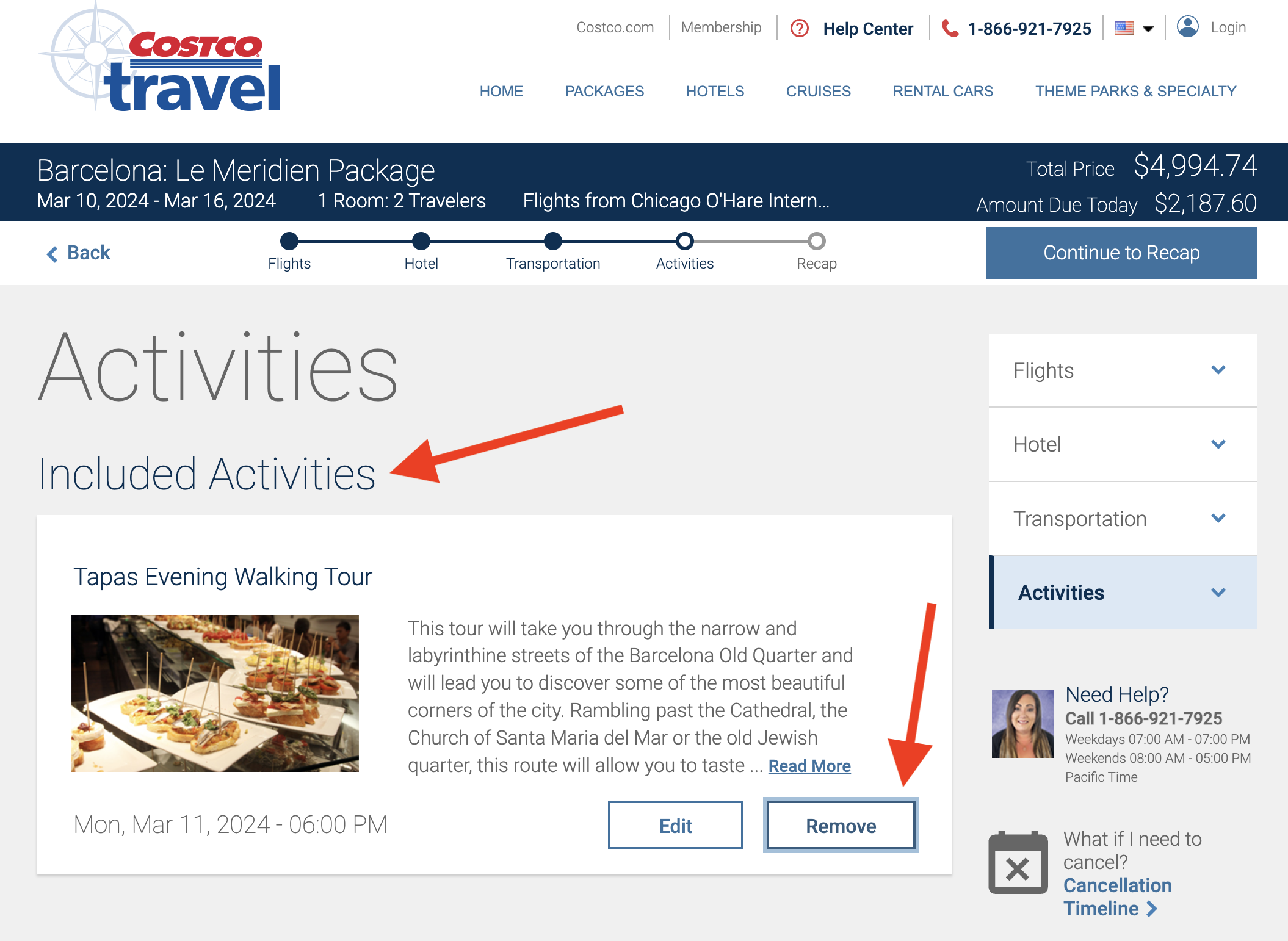 Included activities in a Costco Travel vacation package
