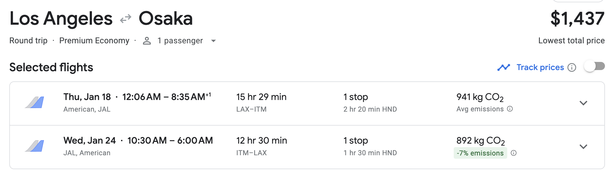 LAX ITM in premium economy LAX ITM in premium economy