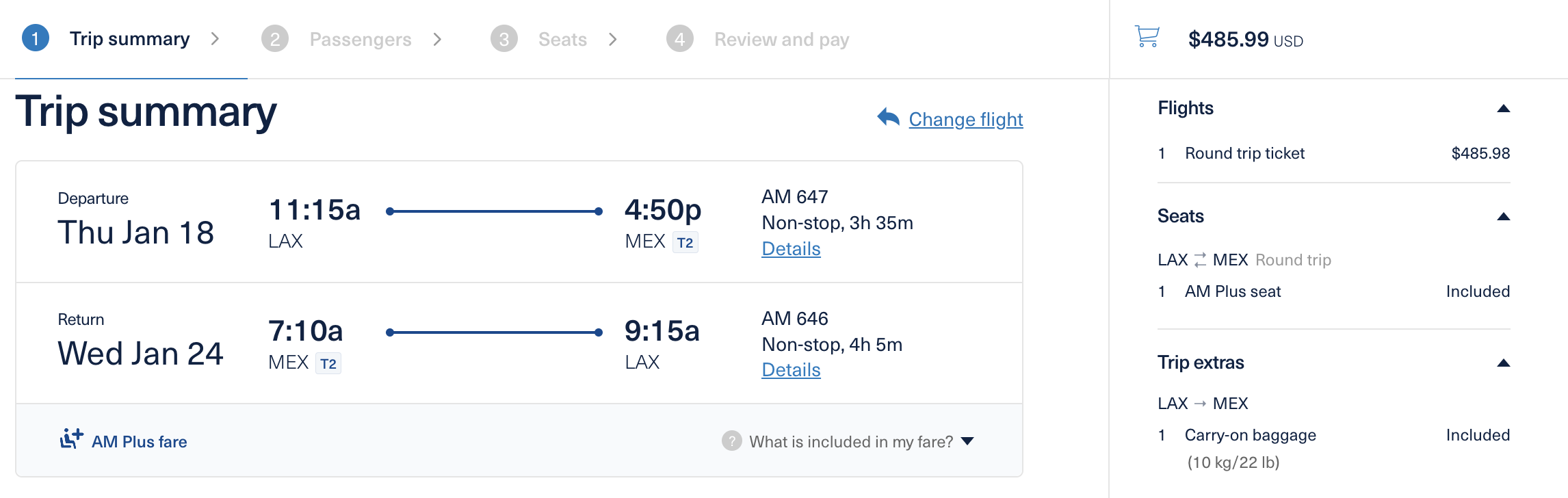 LAX MEX premium economy deal