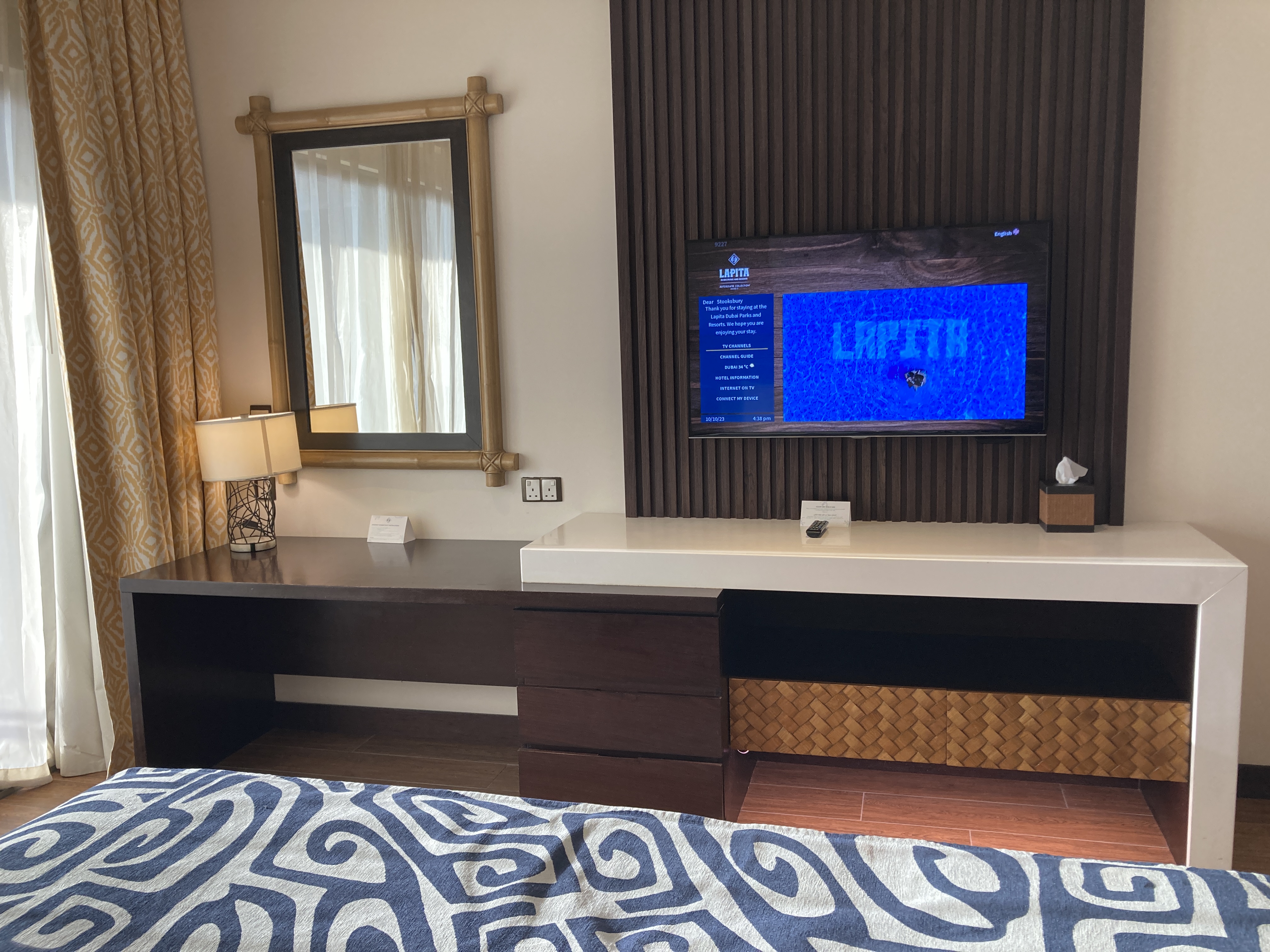 Lapita Dubai Parks and Resorts Autograph Collection junior suite bedroom tv Lapita Dubai Parks and Resorts Autograph Collection junior suite bedroom tv