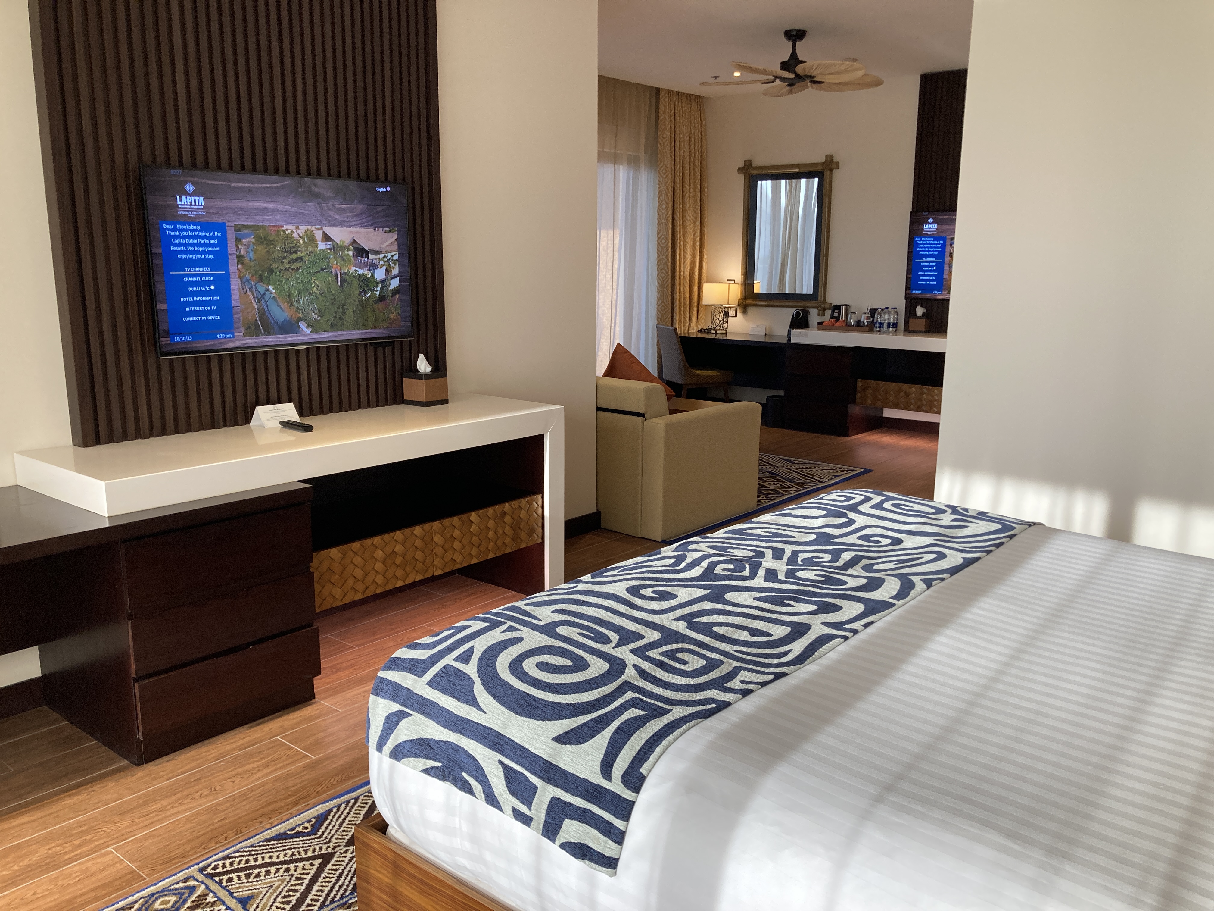 Lapita Dubai Parks and Resorts Autograph Collection junior suite from bed Lapita Dubai Parks and Resorts Autograph Collection junior suite from bed