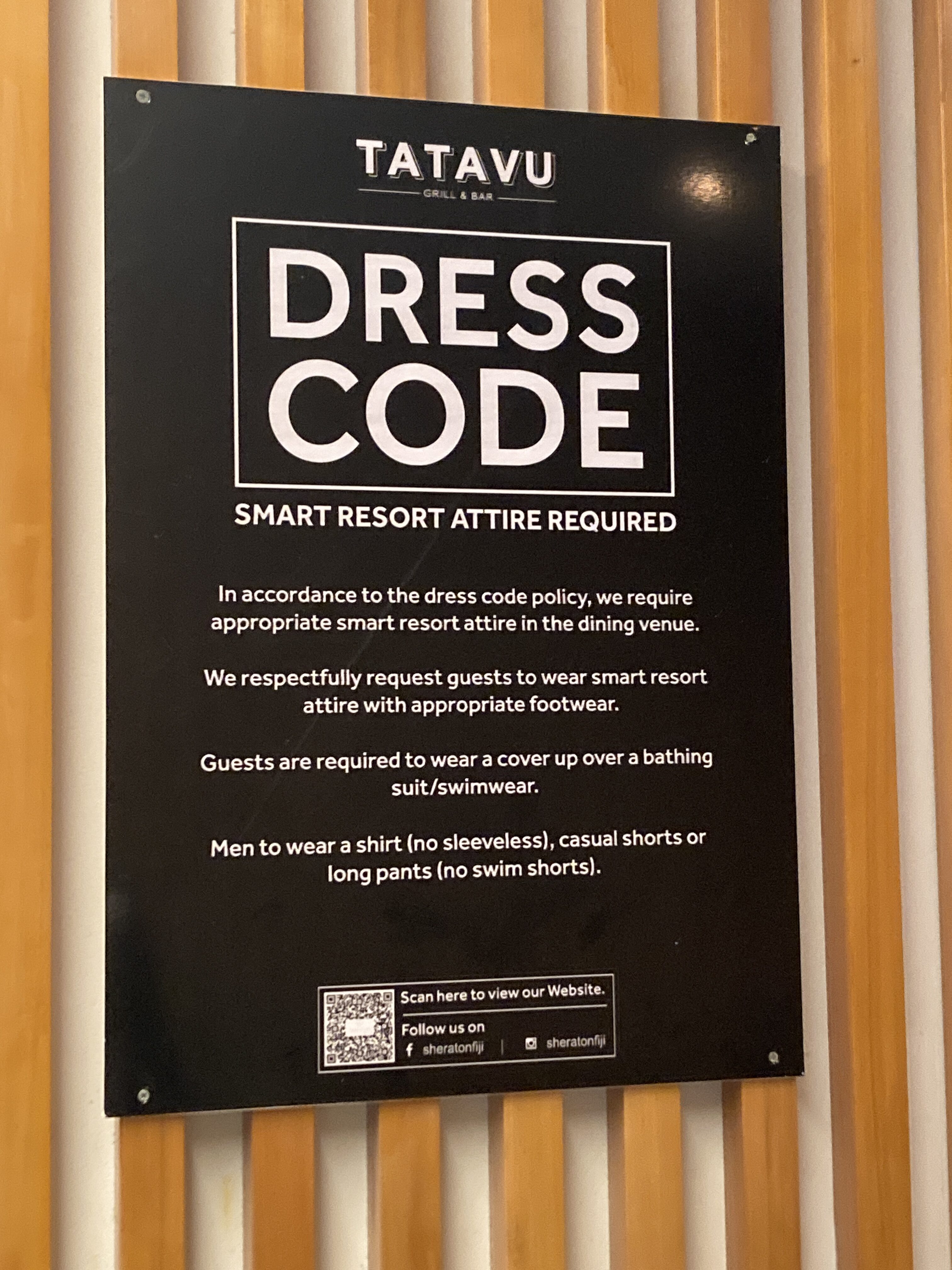 Sheraton Fiji Golf and Beach Resort Tatavu dress code for dinner