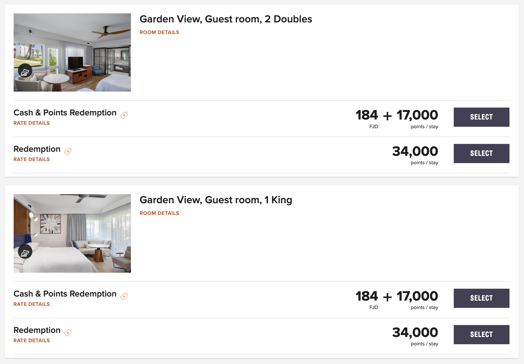 Sheraton Fiji Golf and Beach Resort garden view room pricing