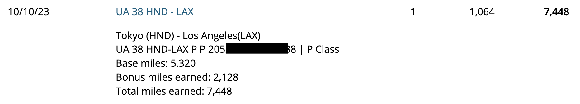 United MileagePlus earnings UA business HND LAX